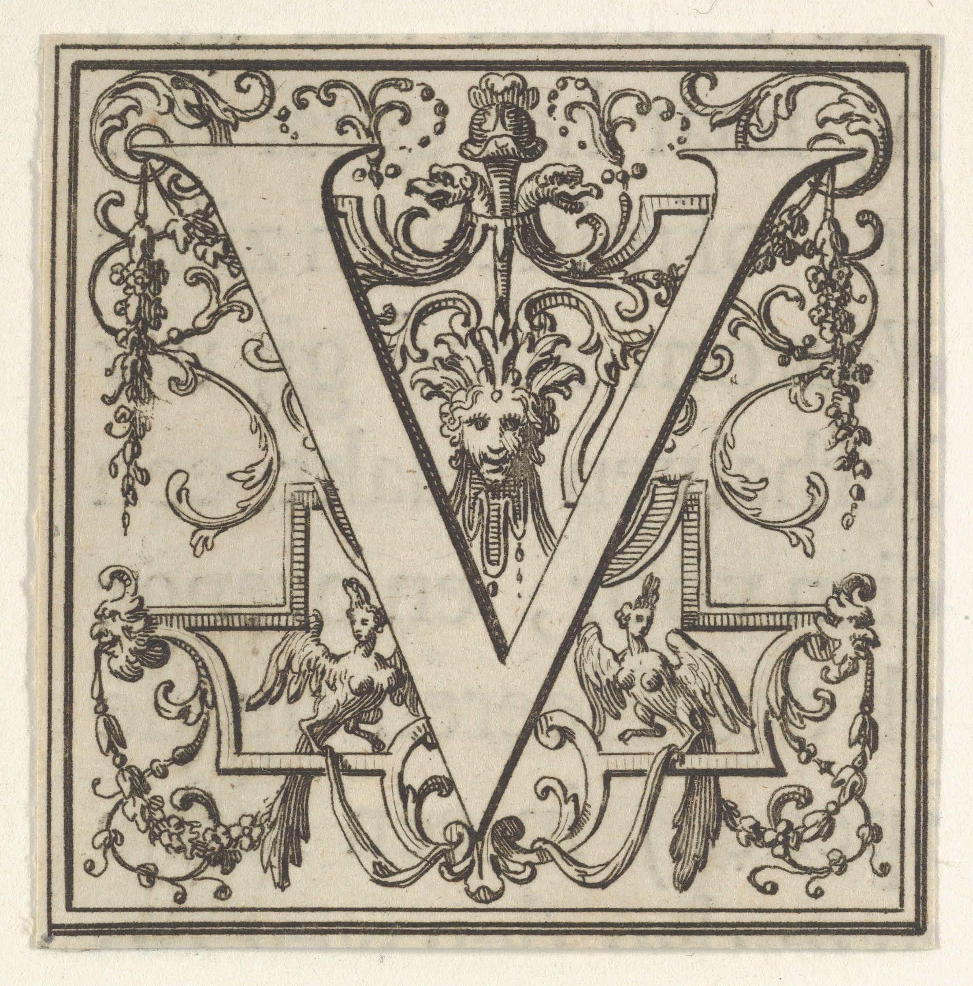 Roman Alphabet letter V with Louis XIV decoration by Bernard Picart