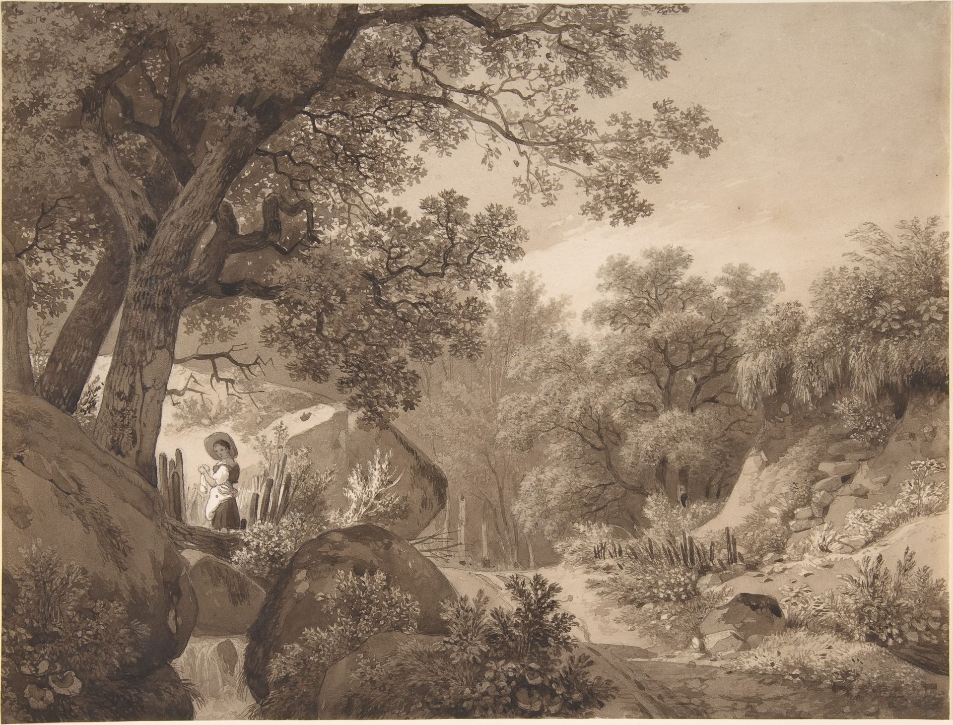 Landscape with a Young Girl at a Waterfall by Wolfgang Adam Töpffer