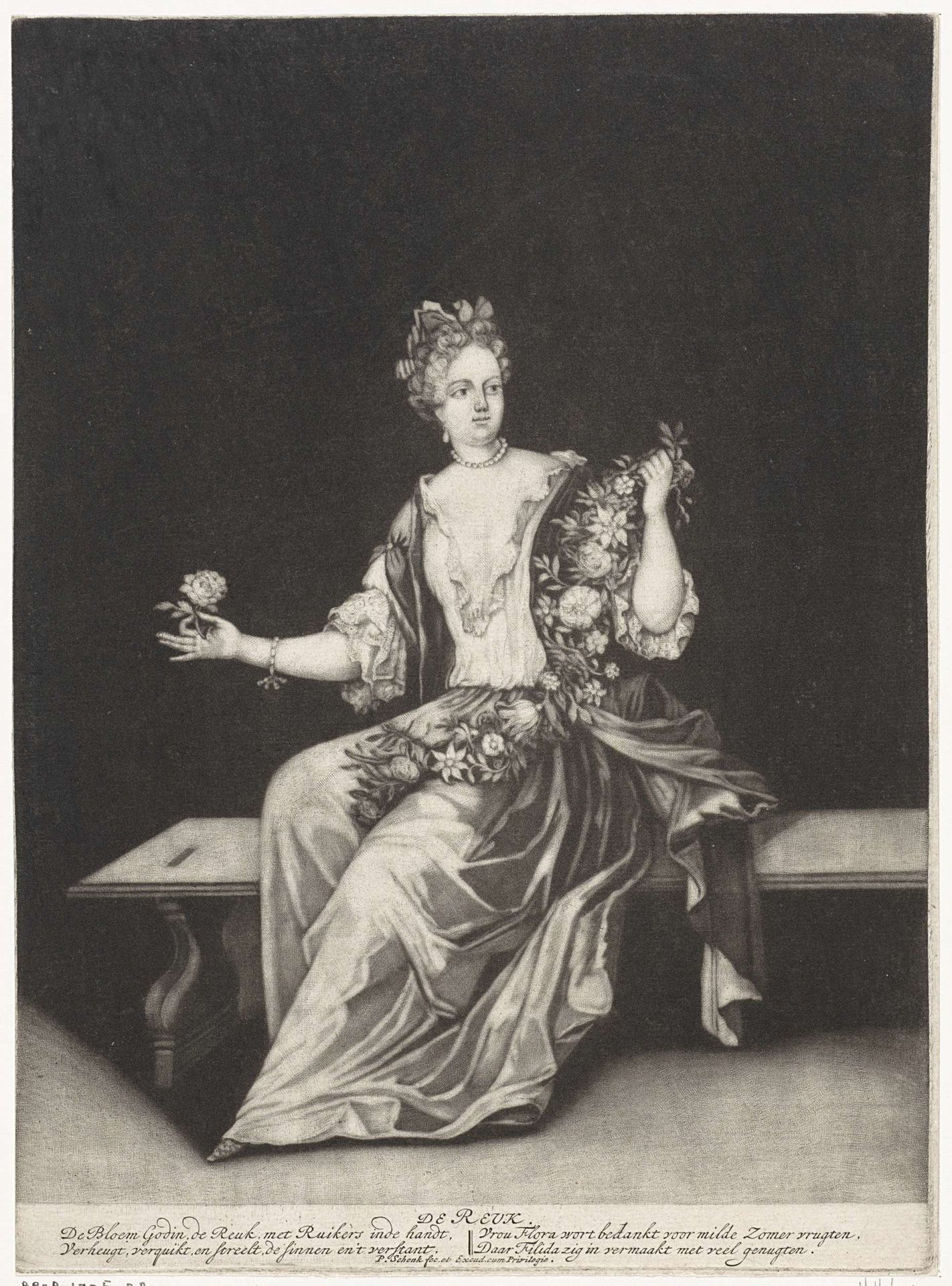 Reuk: vrouw met bloemen in de handen by Pieter Schenk