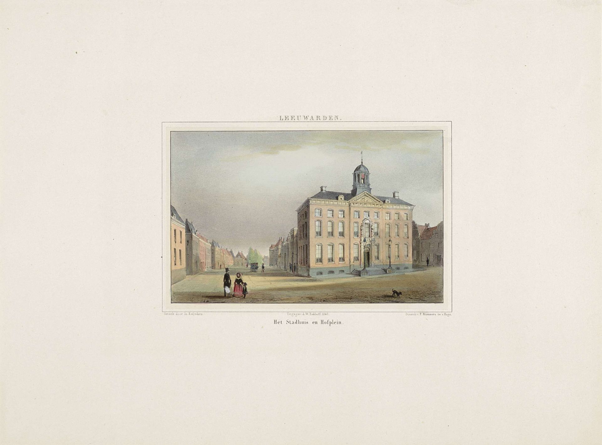 Stadhuis en Hofplein in Leeuwarden by Isaac Reijnders Sz.