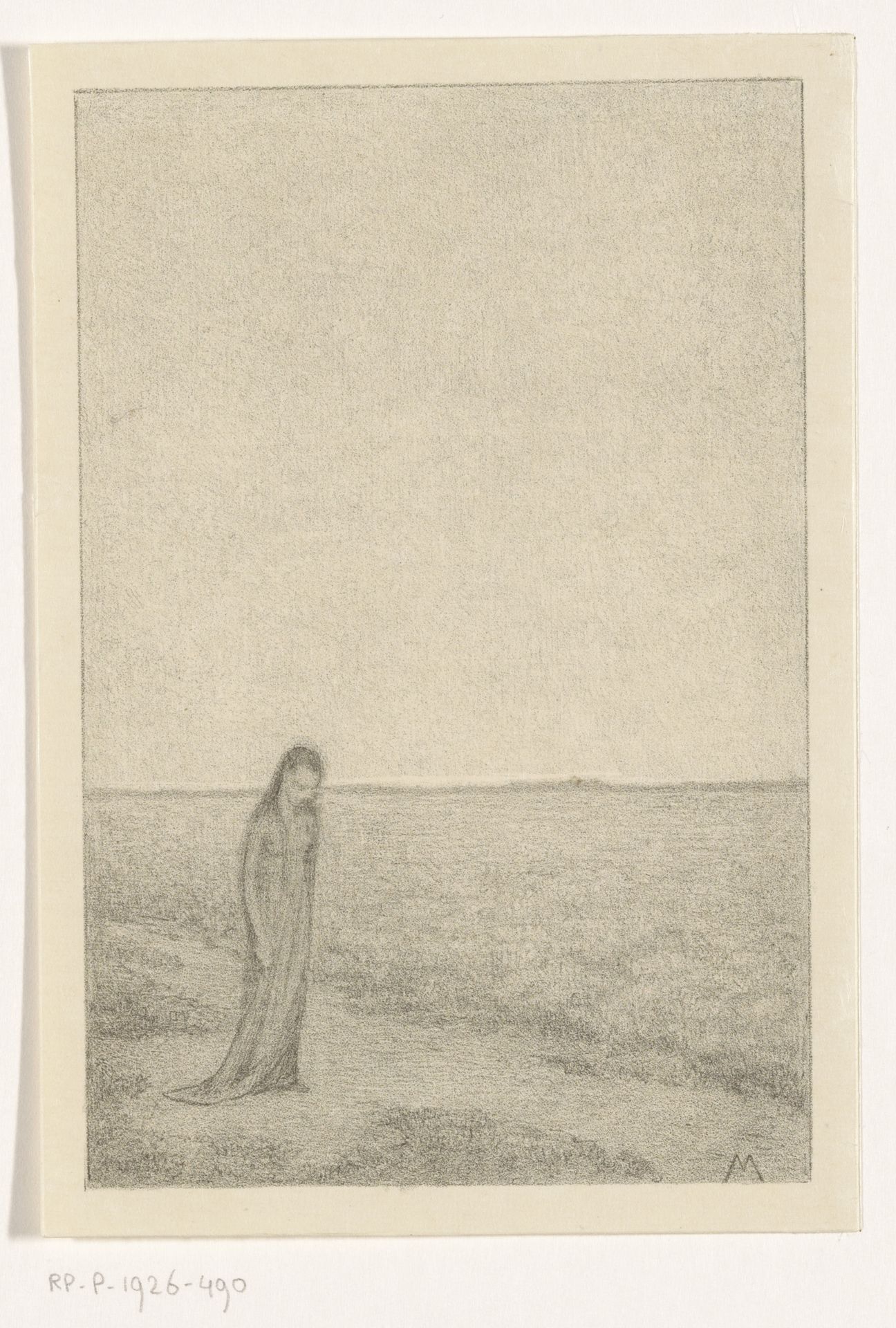 Vrouw in vlak landschap by Simon Moulijn