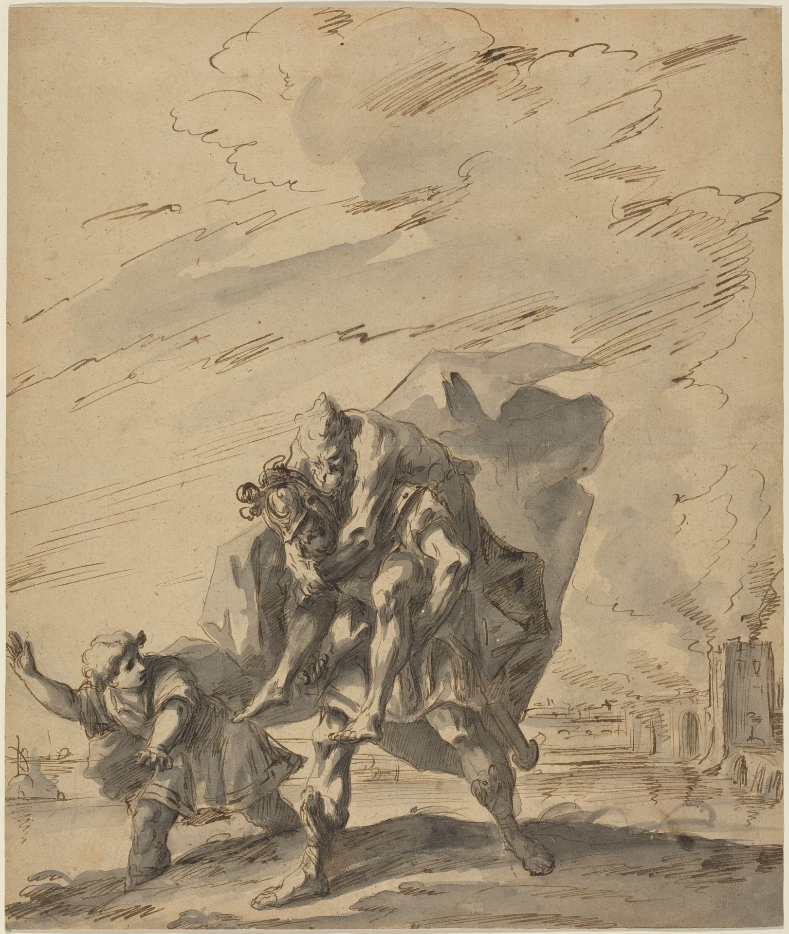 Aeneas Carrying Anchises from Burning Troy by Gaspare Diziani