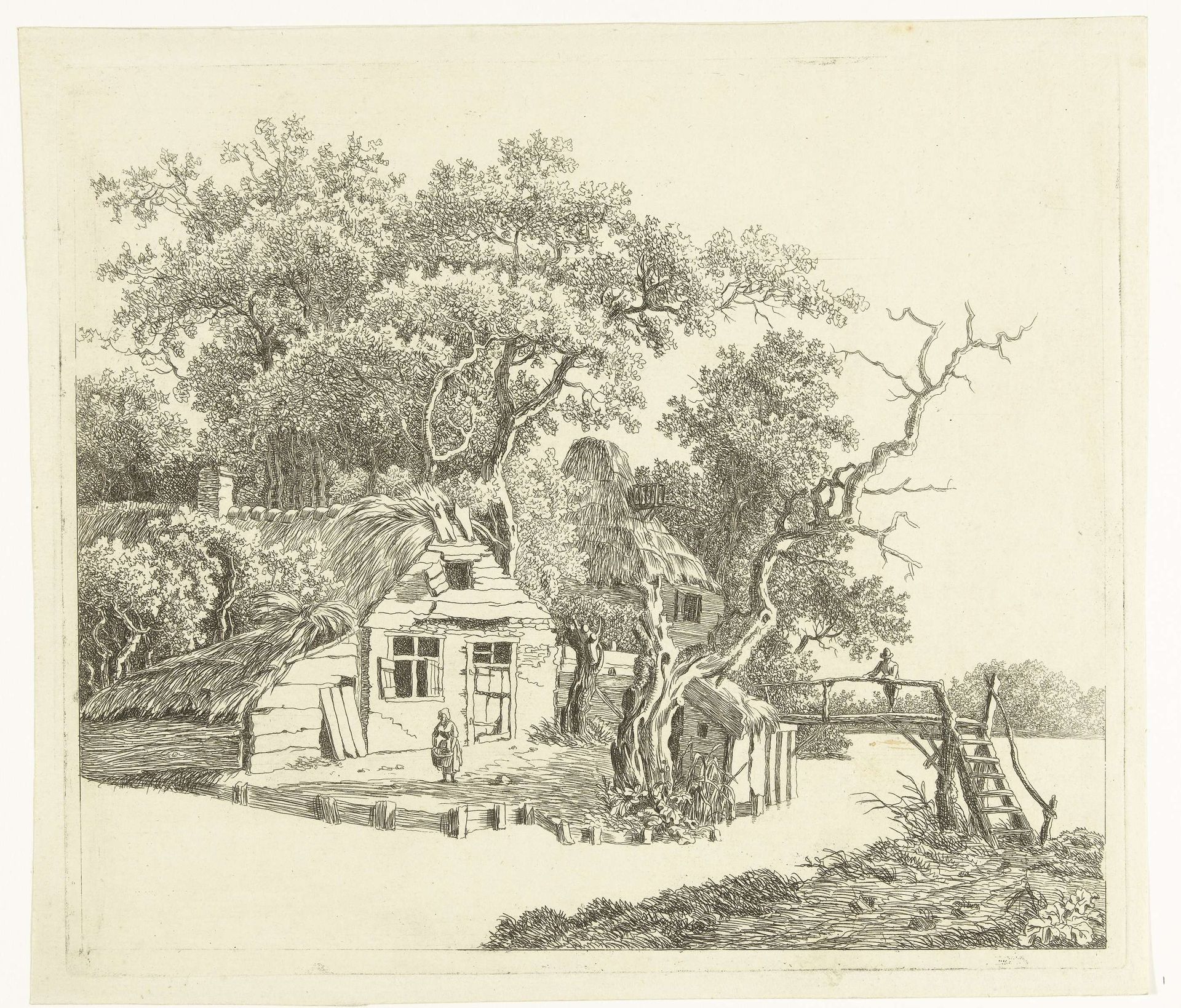 Vervallen boerderij aan het water by Anthonie van den Bos