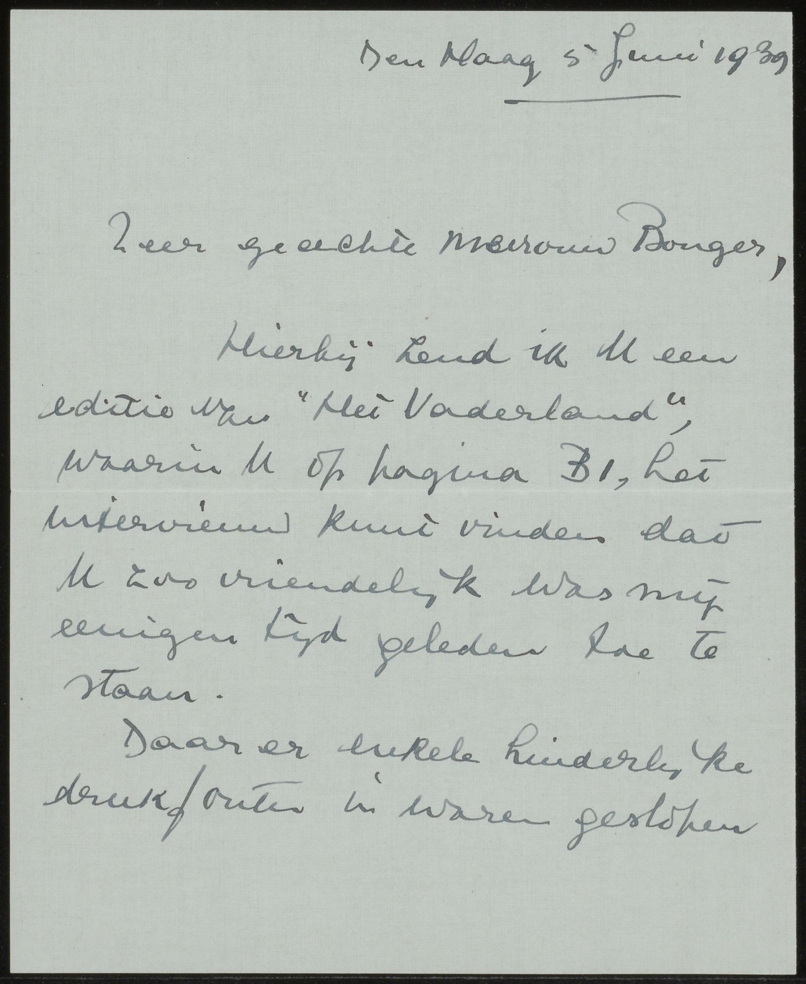 Brief aan Françoise W.M. Bonger by Liesbeth Wakkie