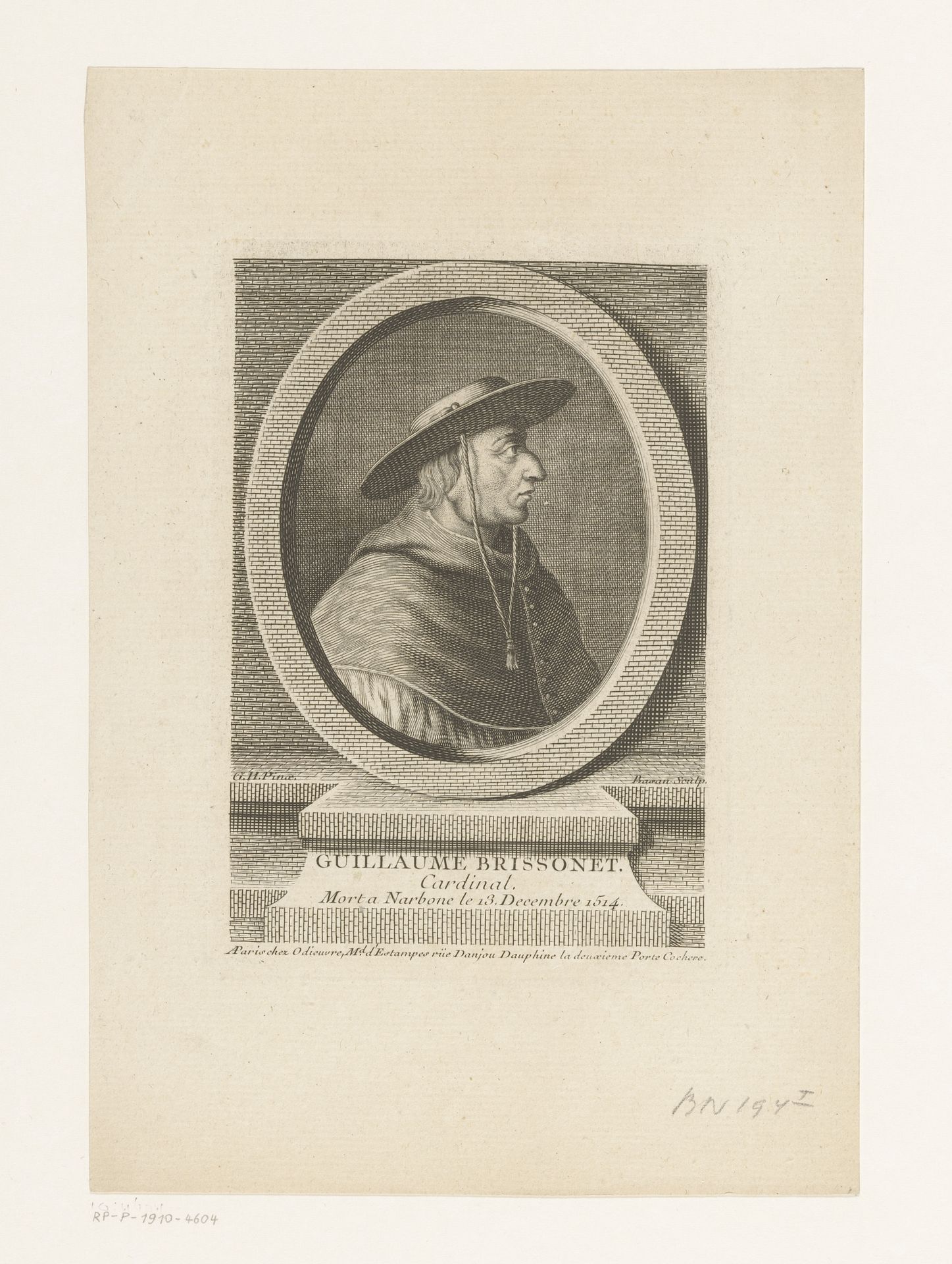 Portret van Guillaume Briçonnet by Pierre François Basan
