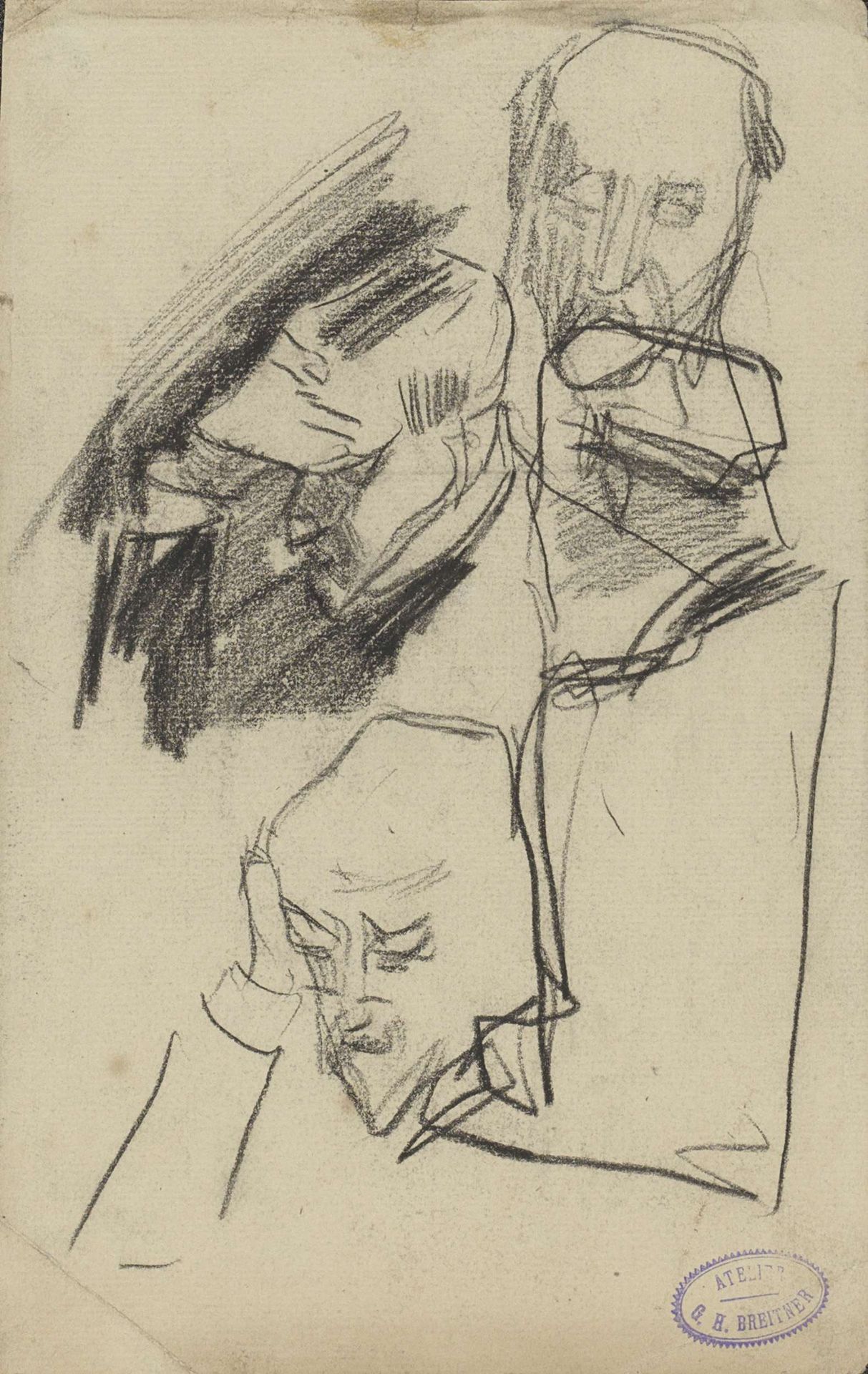 Studies van een man die zijn hoofd met een hand ondersteunt by George Hendrik Breitner