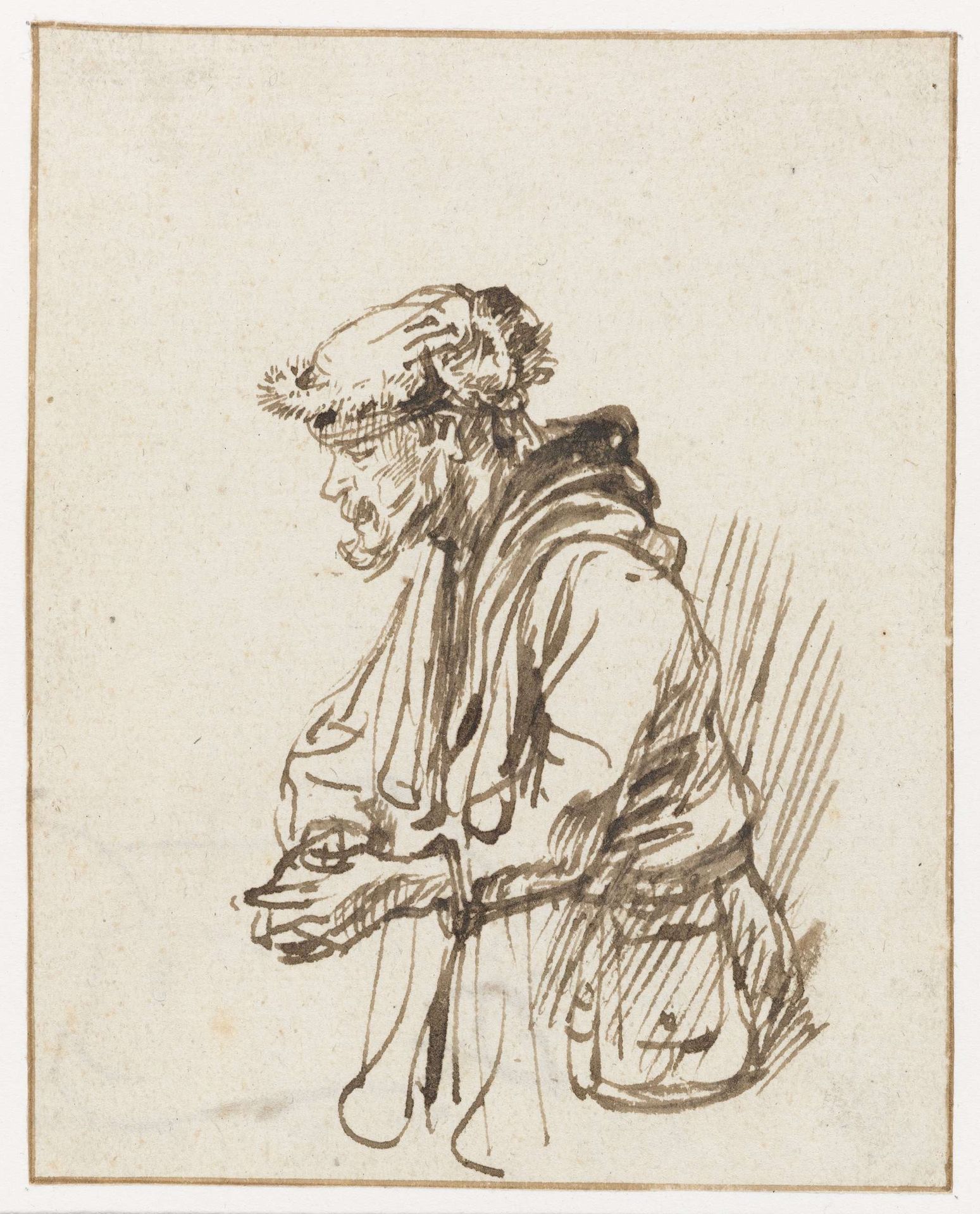 Staande man met tas van opzij by Willem Drost