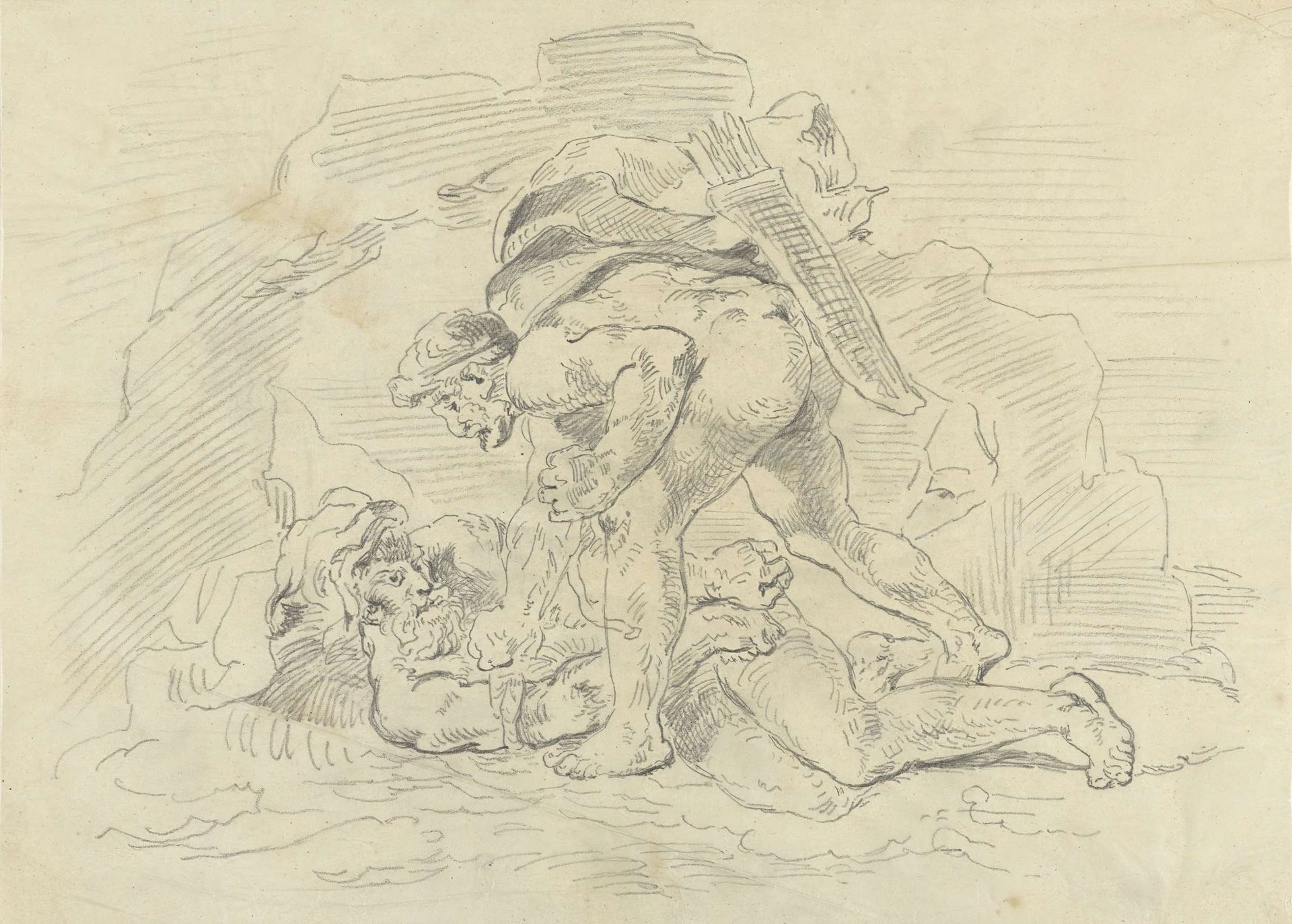 Hercules boeit Nereus by Eugène Delacroix