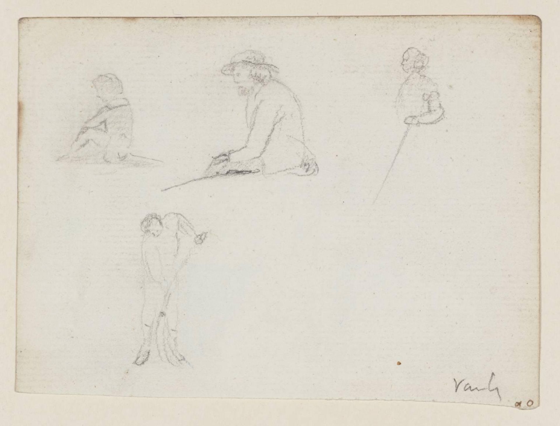 Studies of a Boy, a Man, a Woman, and a Man Sweeping, Slight. Verso: Sketches by John Varley