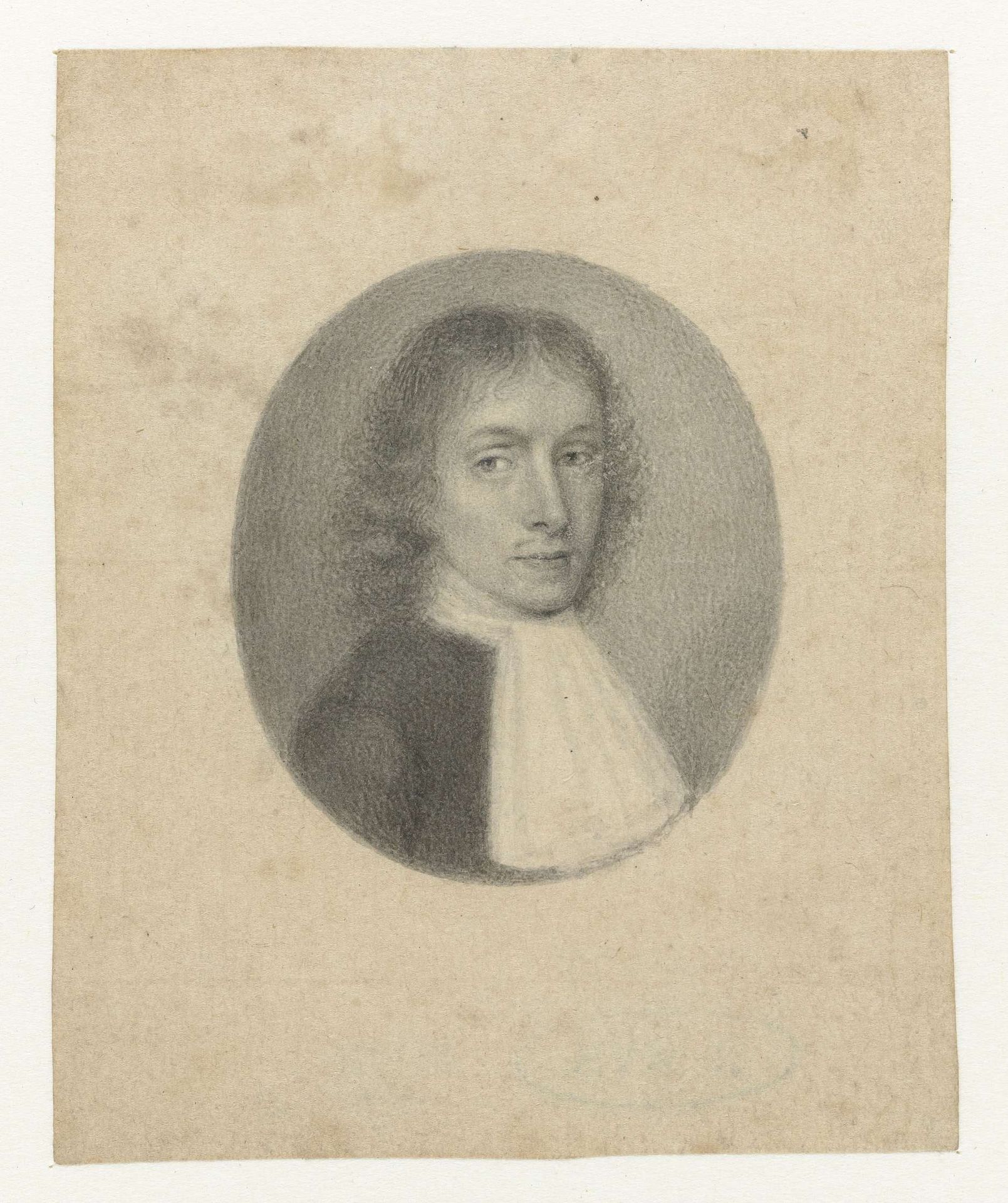 Portret van een heer met een lange witte bef, in een ovaal by Christiaan (II) Huygens