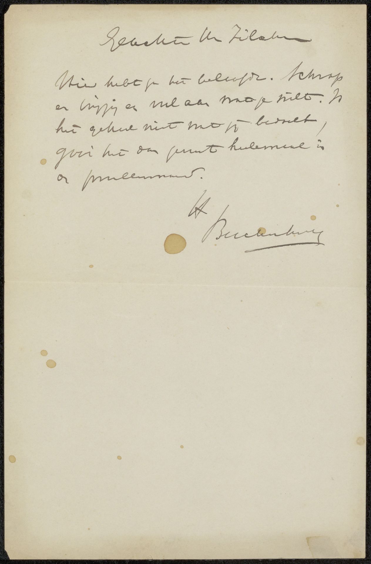 Brief aan Philip Zilcken by H.L. Berckenhoff