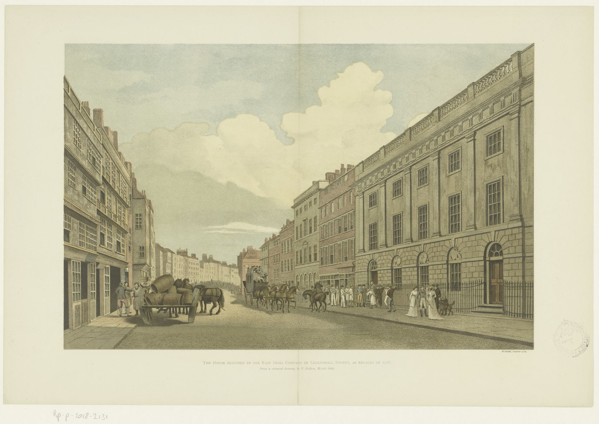 Gezicht op de Leadenhall Street, met rechts het East India House, te Londen by William H. Griggs