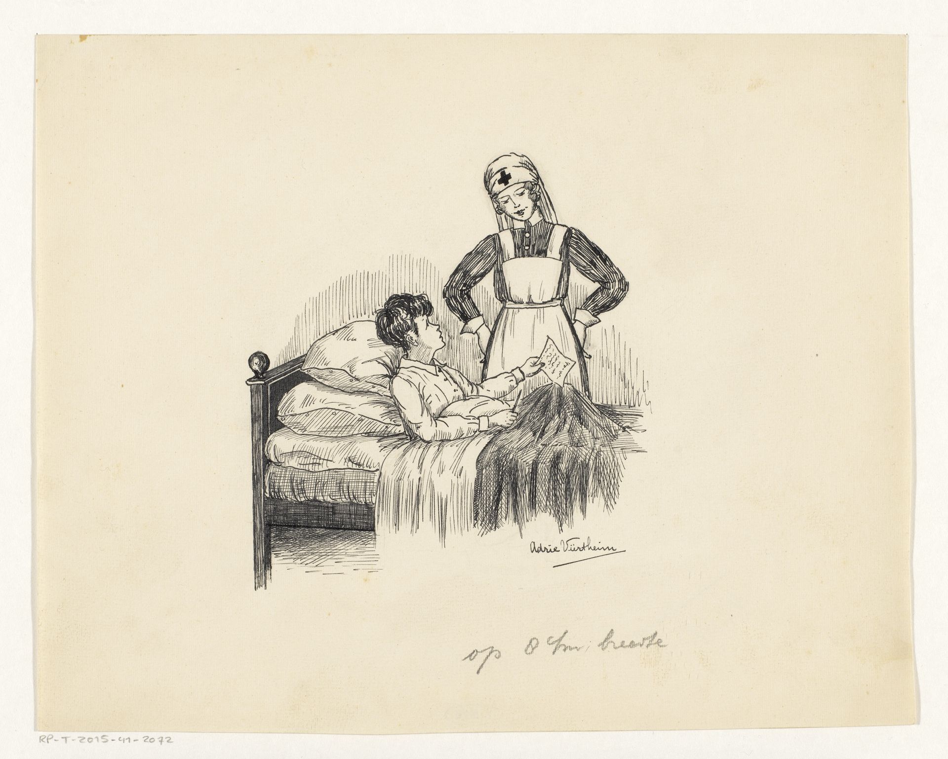 Zuster aan het bed van een jongen by Adrie Vürtheim