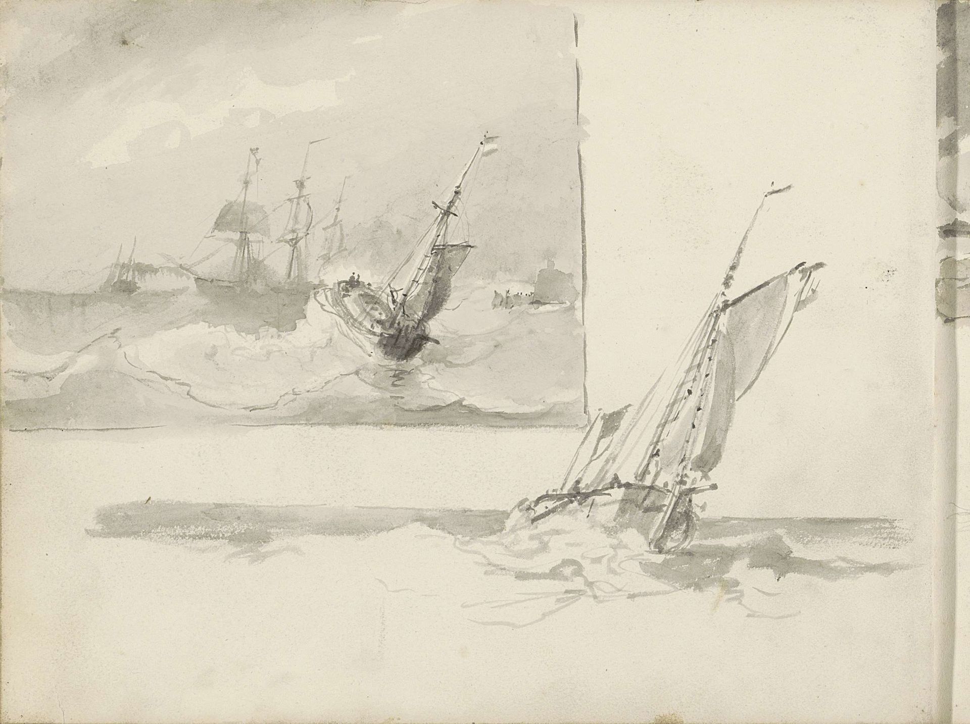 Zeilschepen op zee by Petrus Johannes Schotel