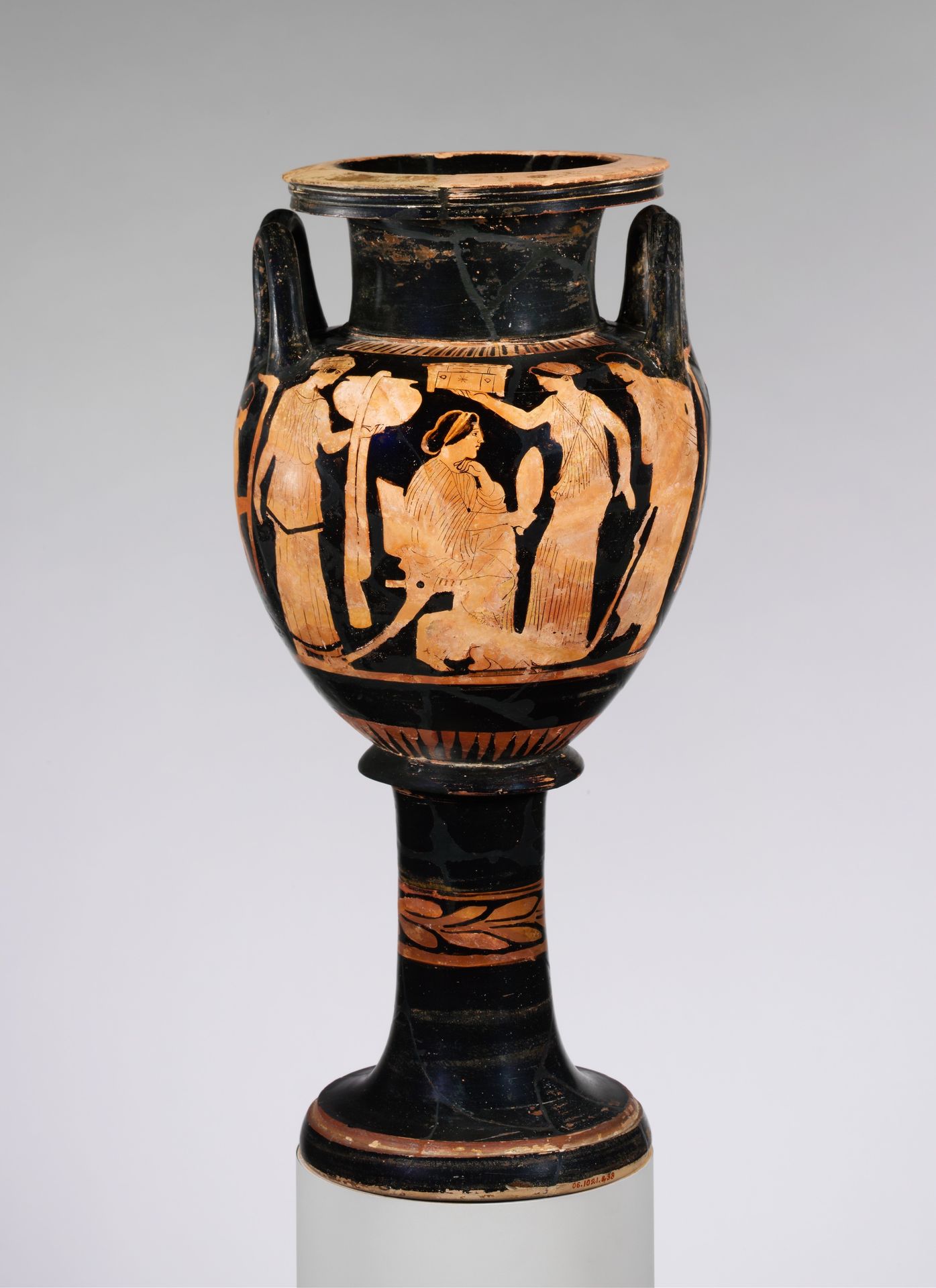Terracotta lebes gamikos (round-bottomed bowl with handles and stand used in weddings) by Anonymous