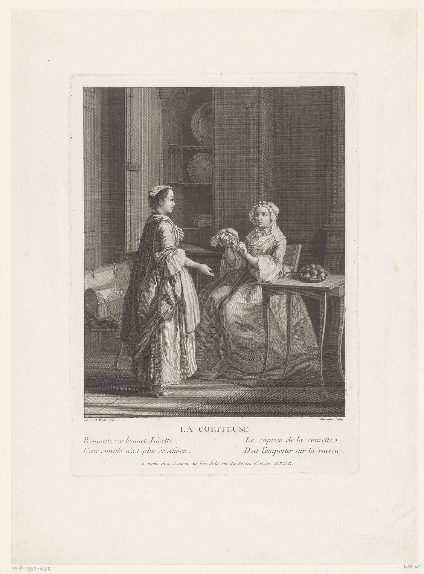 Interieur met twee elegante dames die nieuwe mutsen bekijken by Dominique Sornique