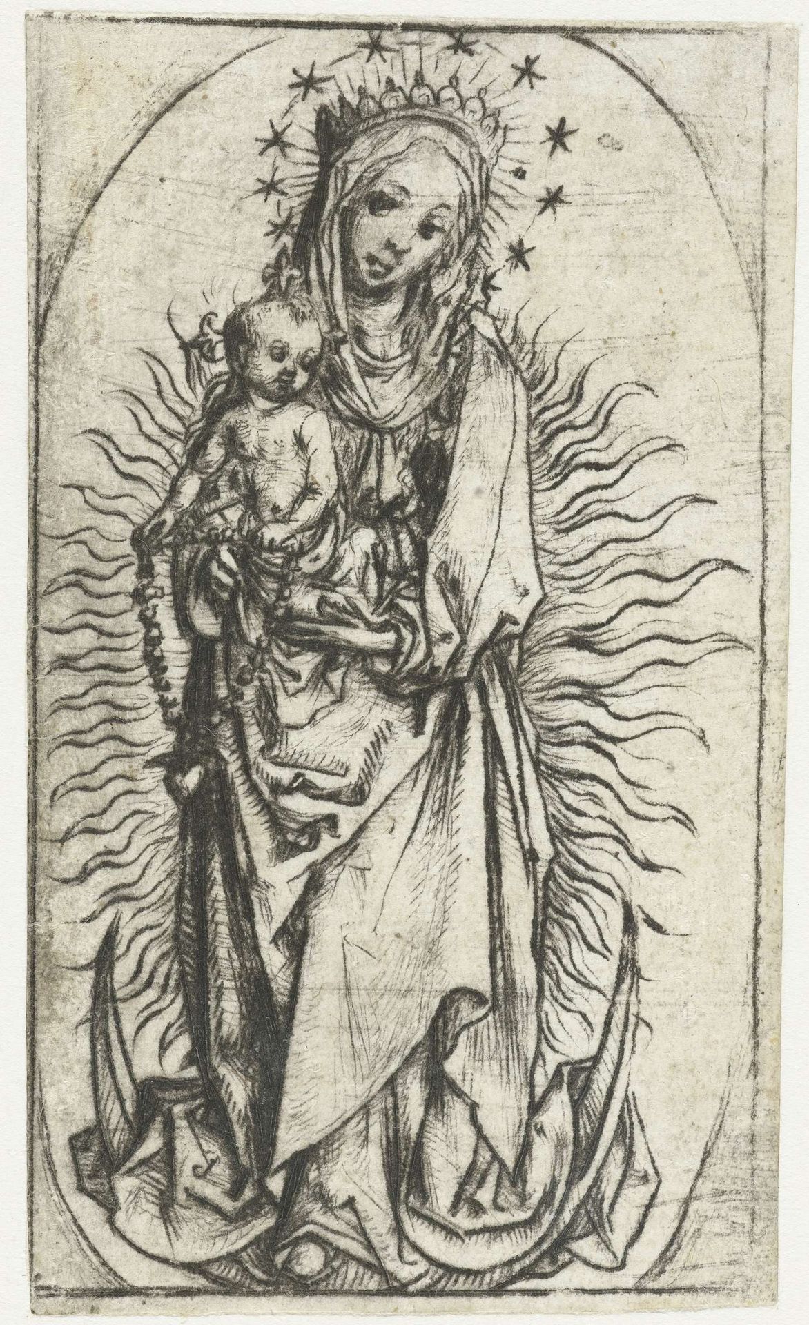 Madonna met sterrenkroon en rozenkrans op de maansikkel by Meester van het Amsterdamse Kabinet