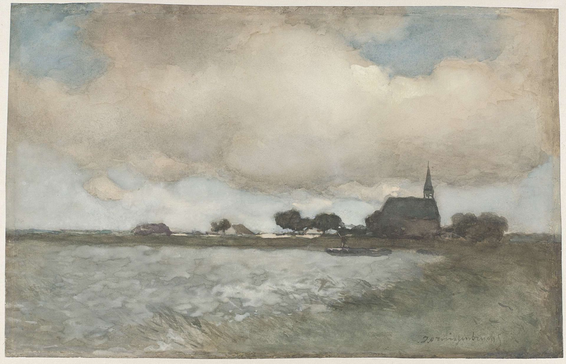 View of the Church at Noordse Dorp near Noorden by Johan Hendrik Weissenbruch