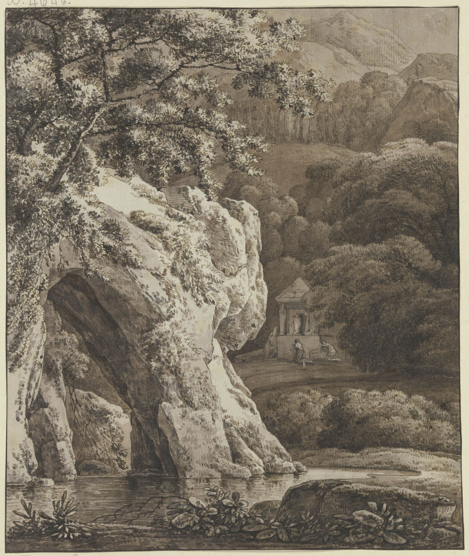 Felslandschaft mit antiken Monumenten by Franz Kobell
