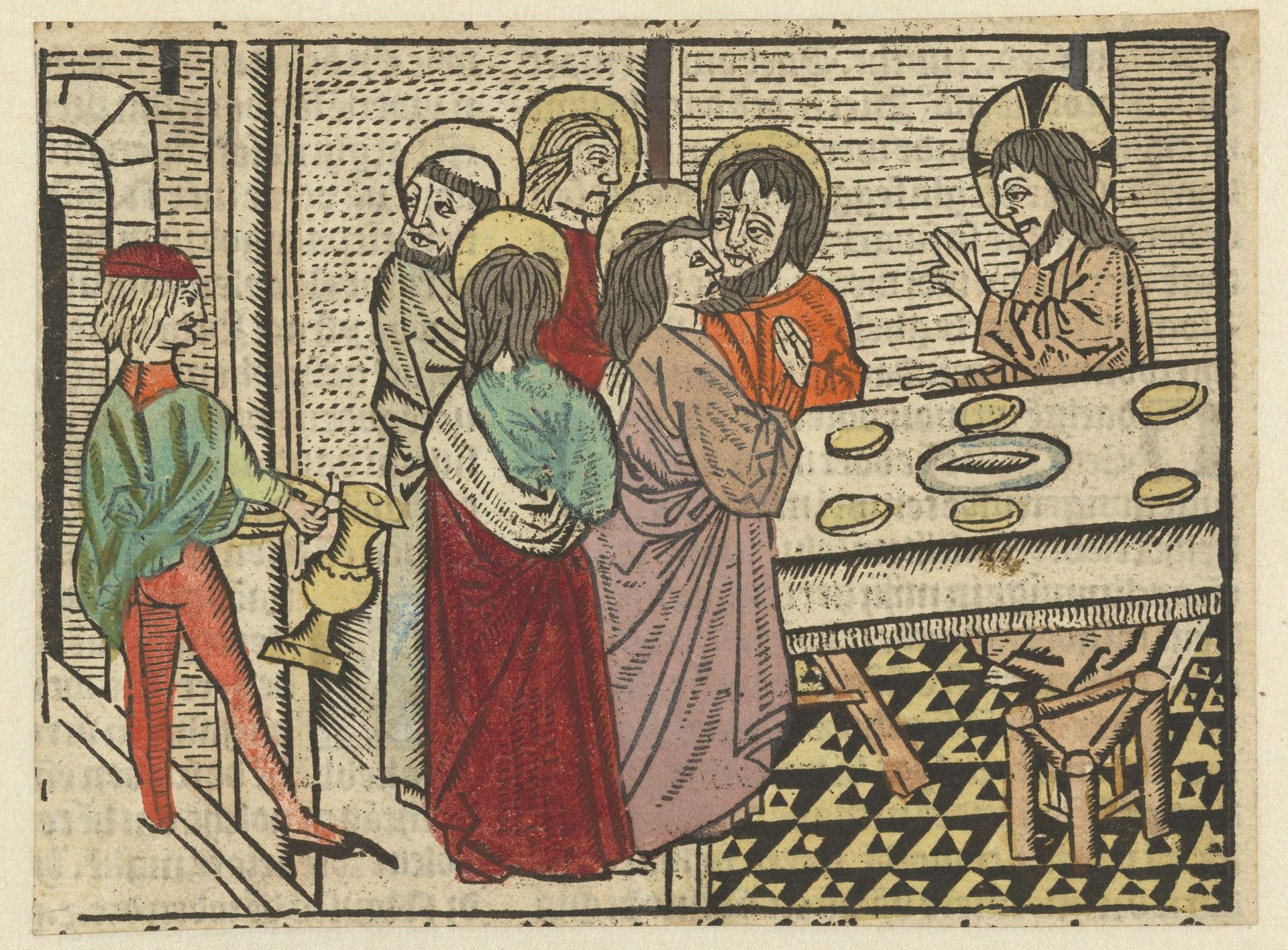 Christus en zijn discipelen in het huis van de Farizeeër weigeren de rituele handwassing by Meester van Gouda (II)