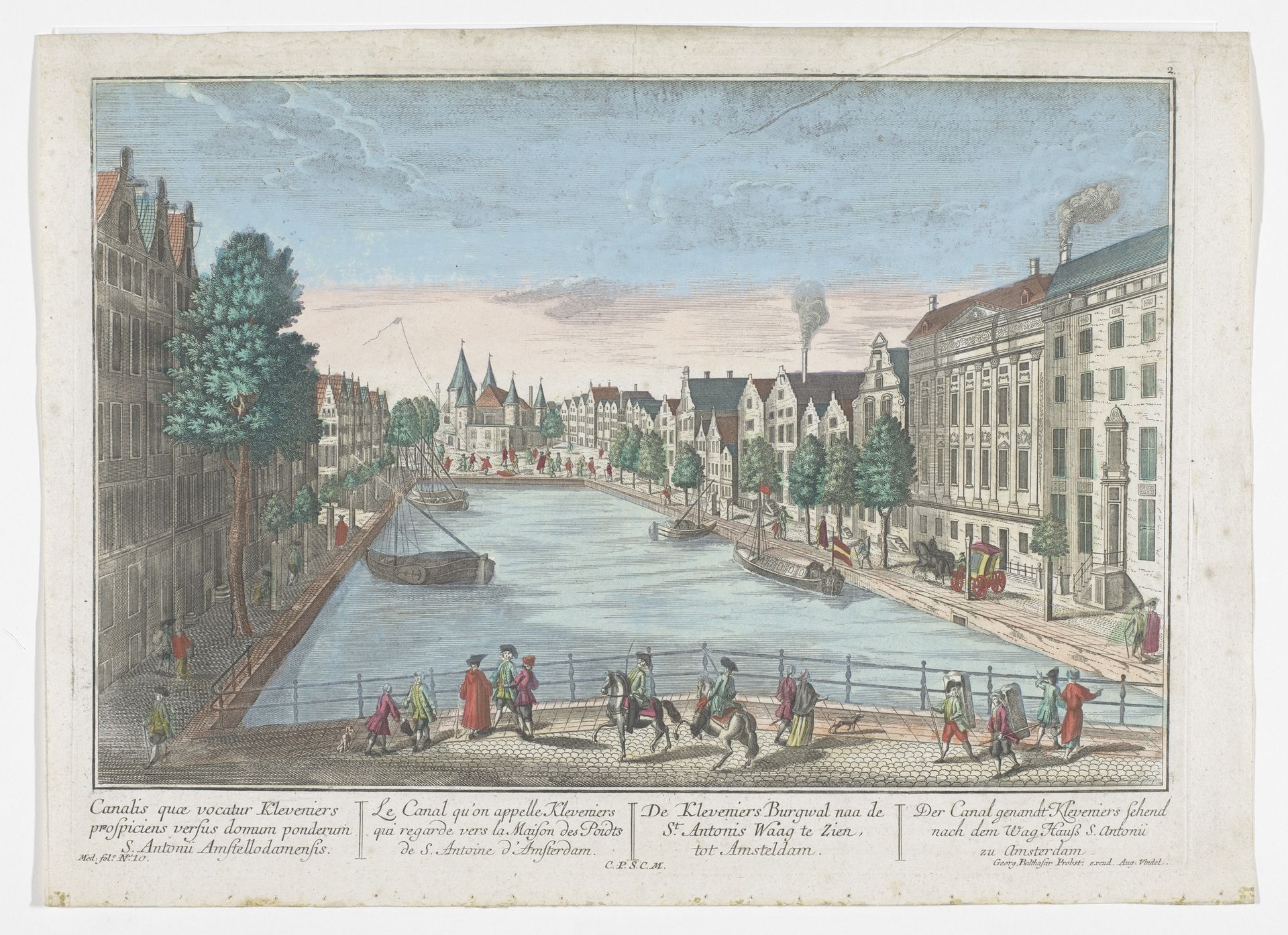 Gezicht op de Kloveniersburgwal en de Waag op de Nieuwmarkt te Amsterdam by Georg Balthasar Probst