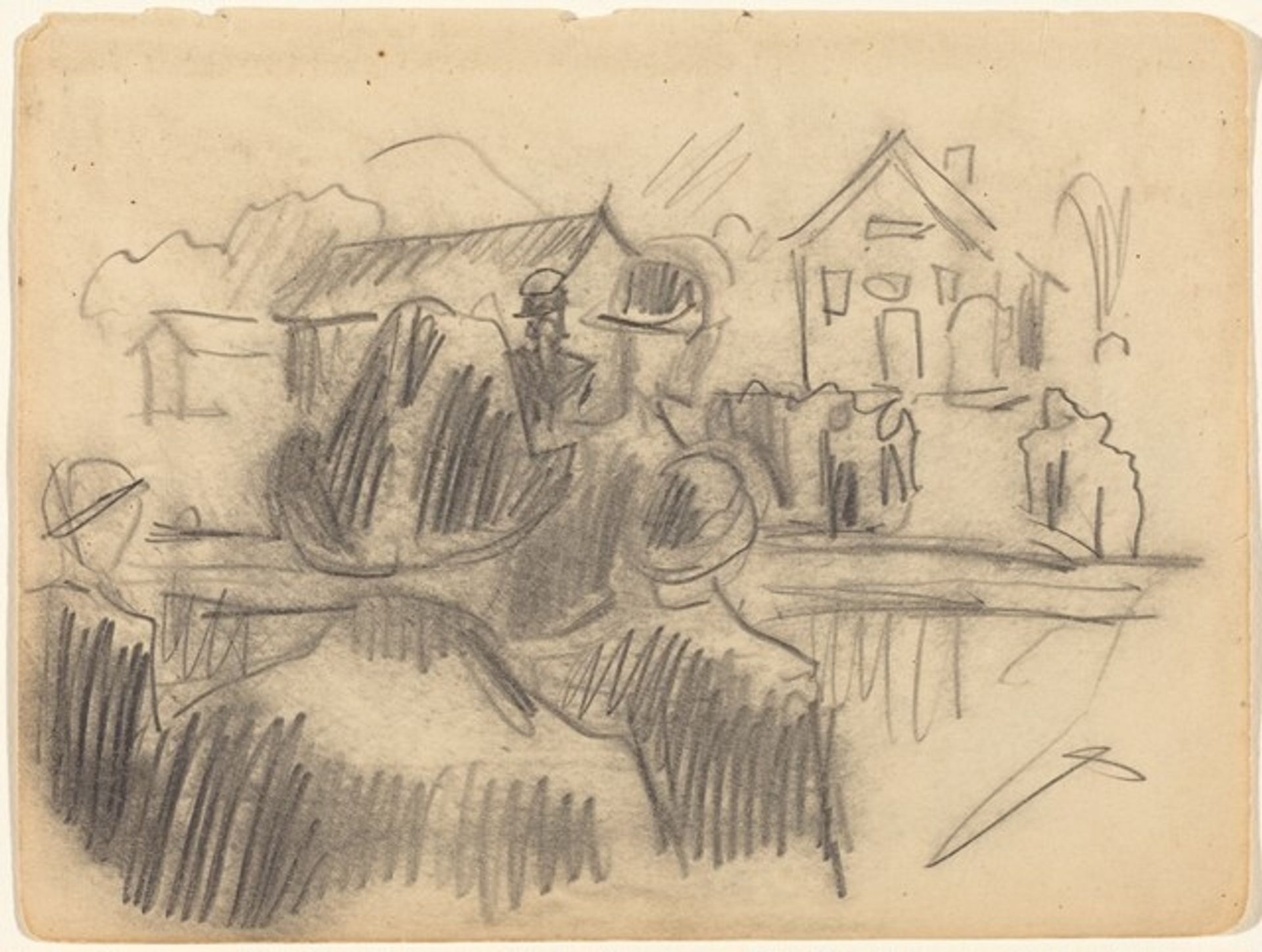 Group of Figures in Front of a House by Edvard Munch