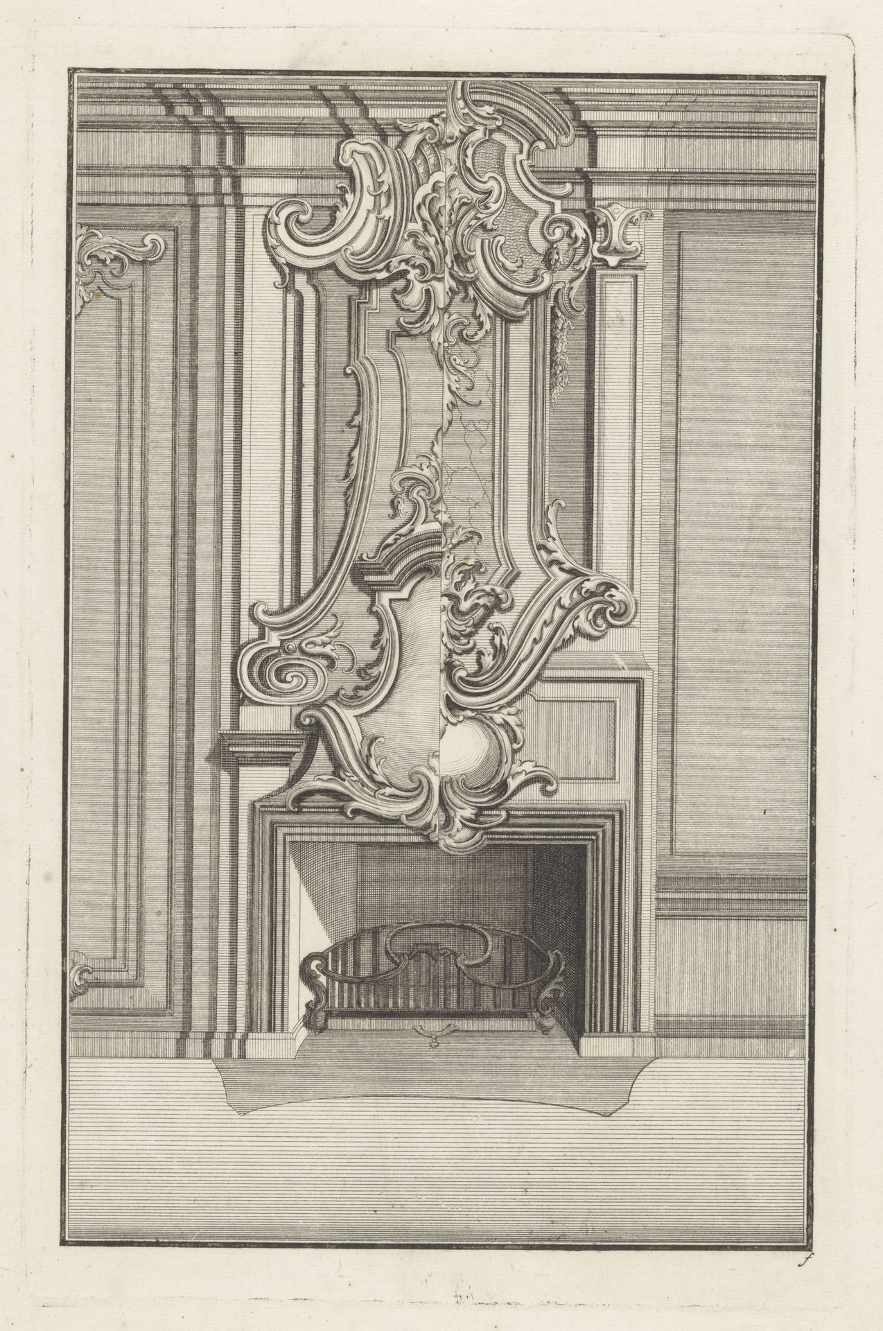 Geornamenteerde schouw met haarscherm by Anonymous