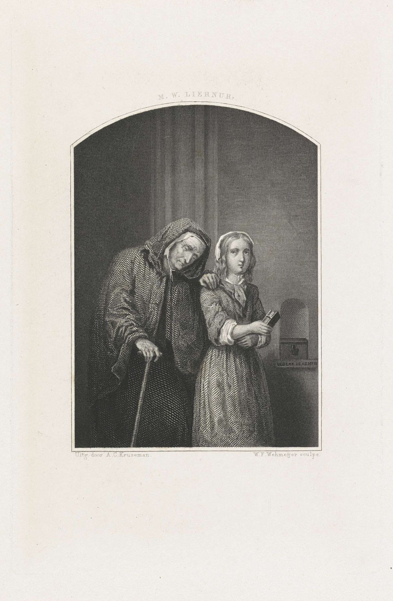 Oude vrouw leunend op een meisje by Willem Frederik Wehmeyer