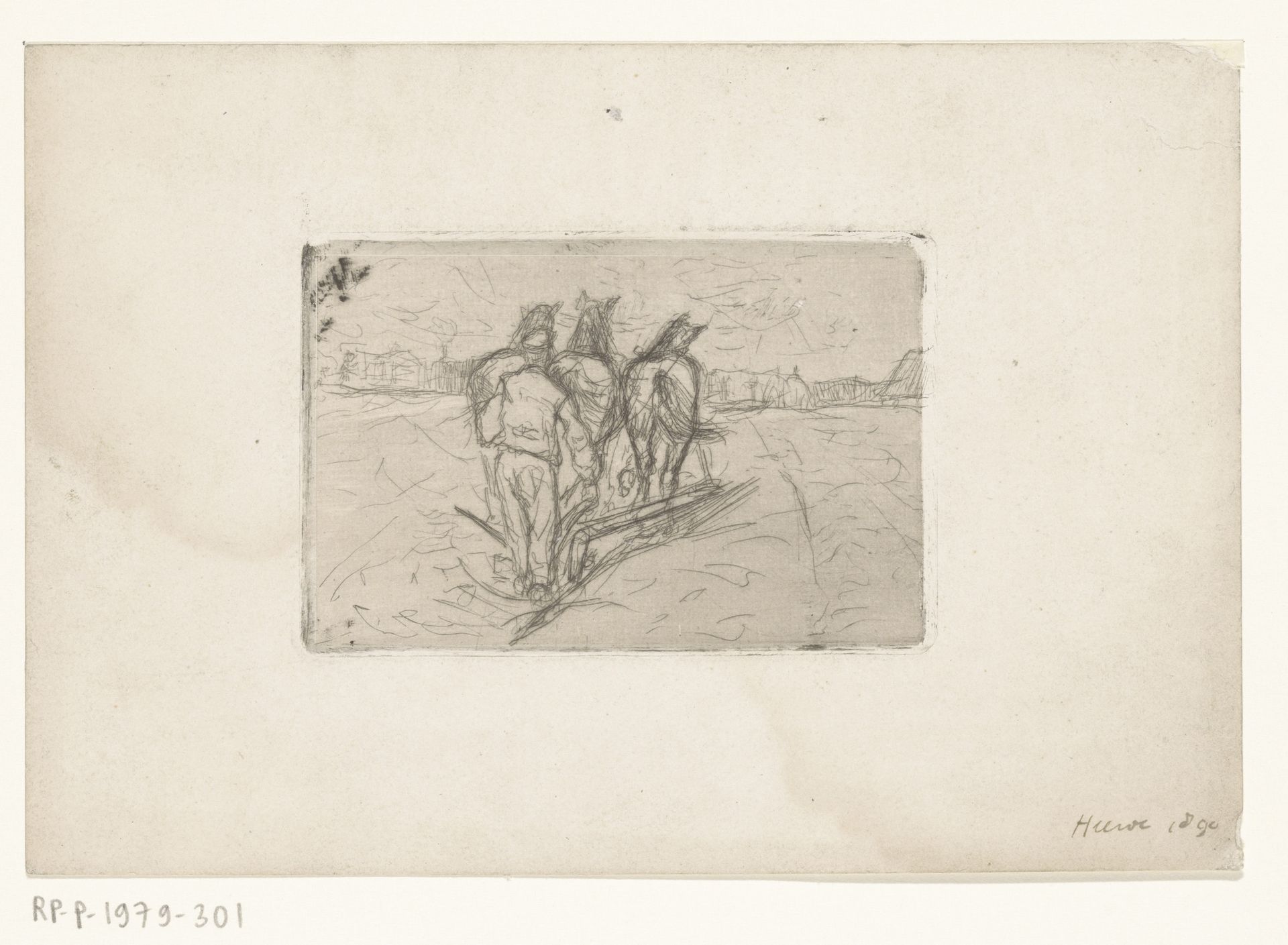 Drie ploegende paarden en een boer in Heerde by Richard Nicolaüs Roland Holst