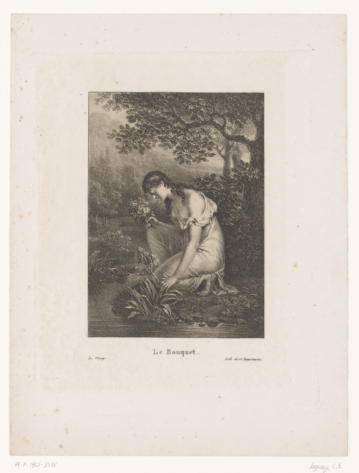 Jonge vrouw plukt bloemen by Etienne Leguay
