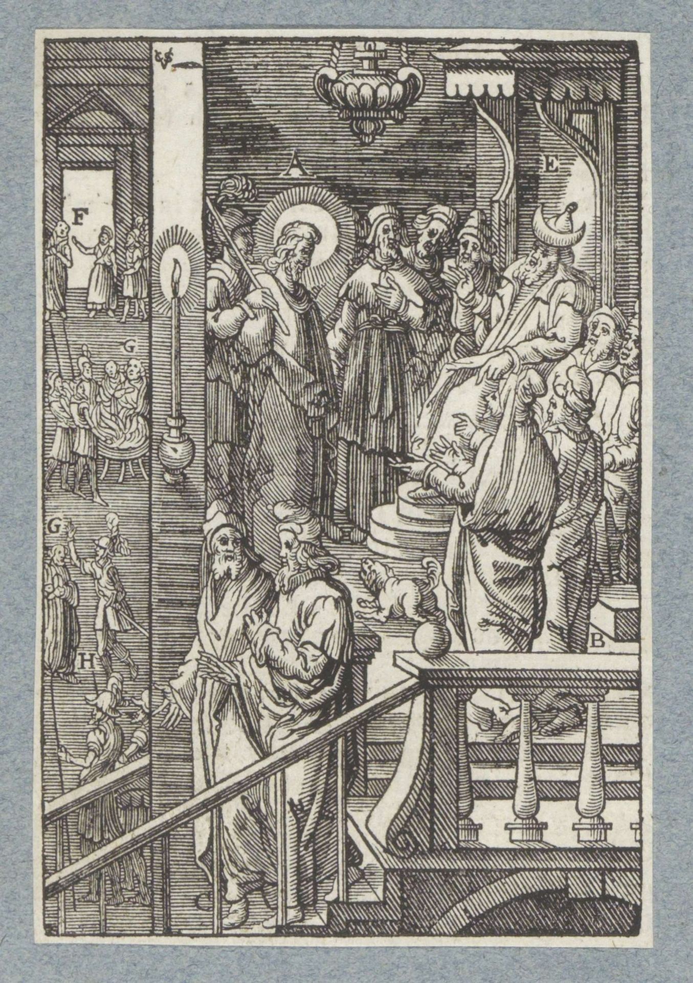 Christus voor Kajafas gebracht by Christoffel van (II) Sichem