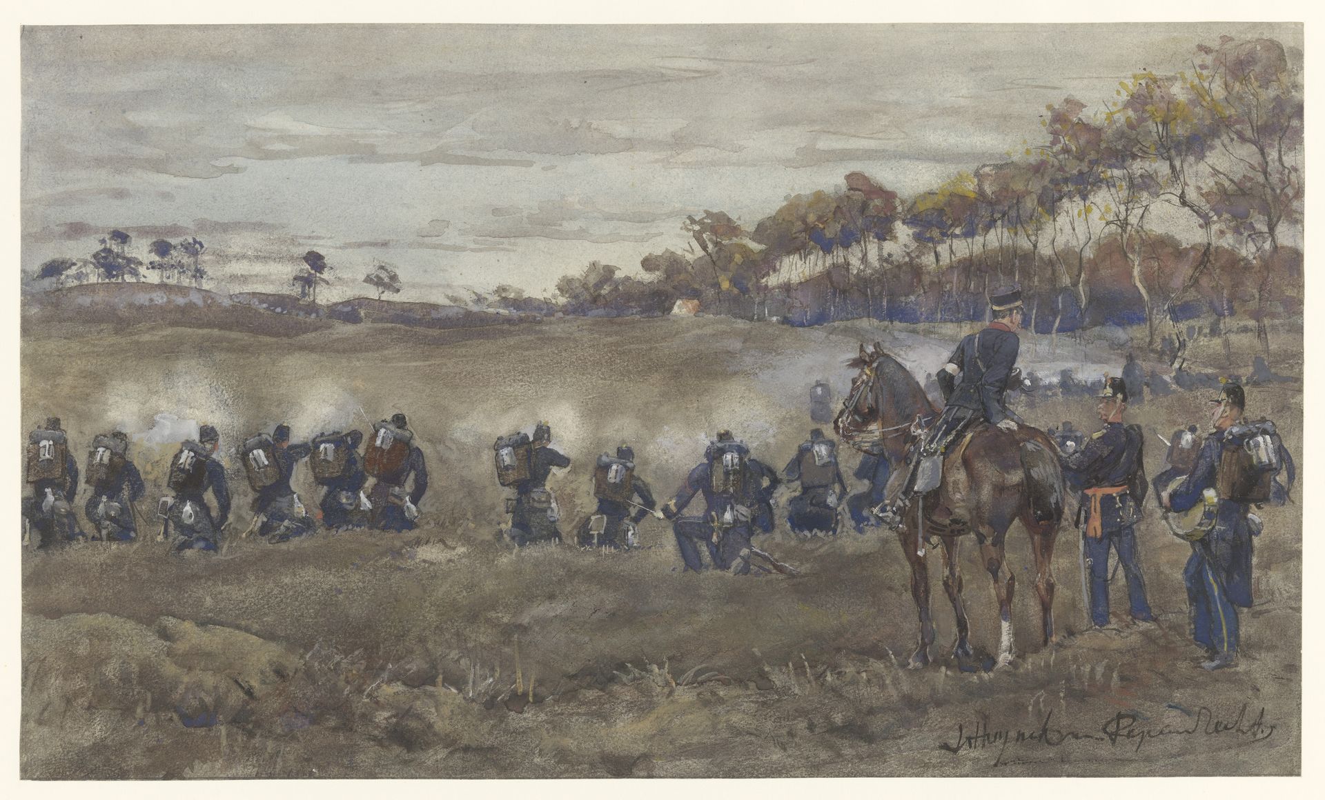 Schietoefeningen van de infanterie op de heide by Jan Hoynck van Papendrecht