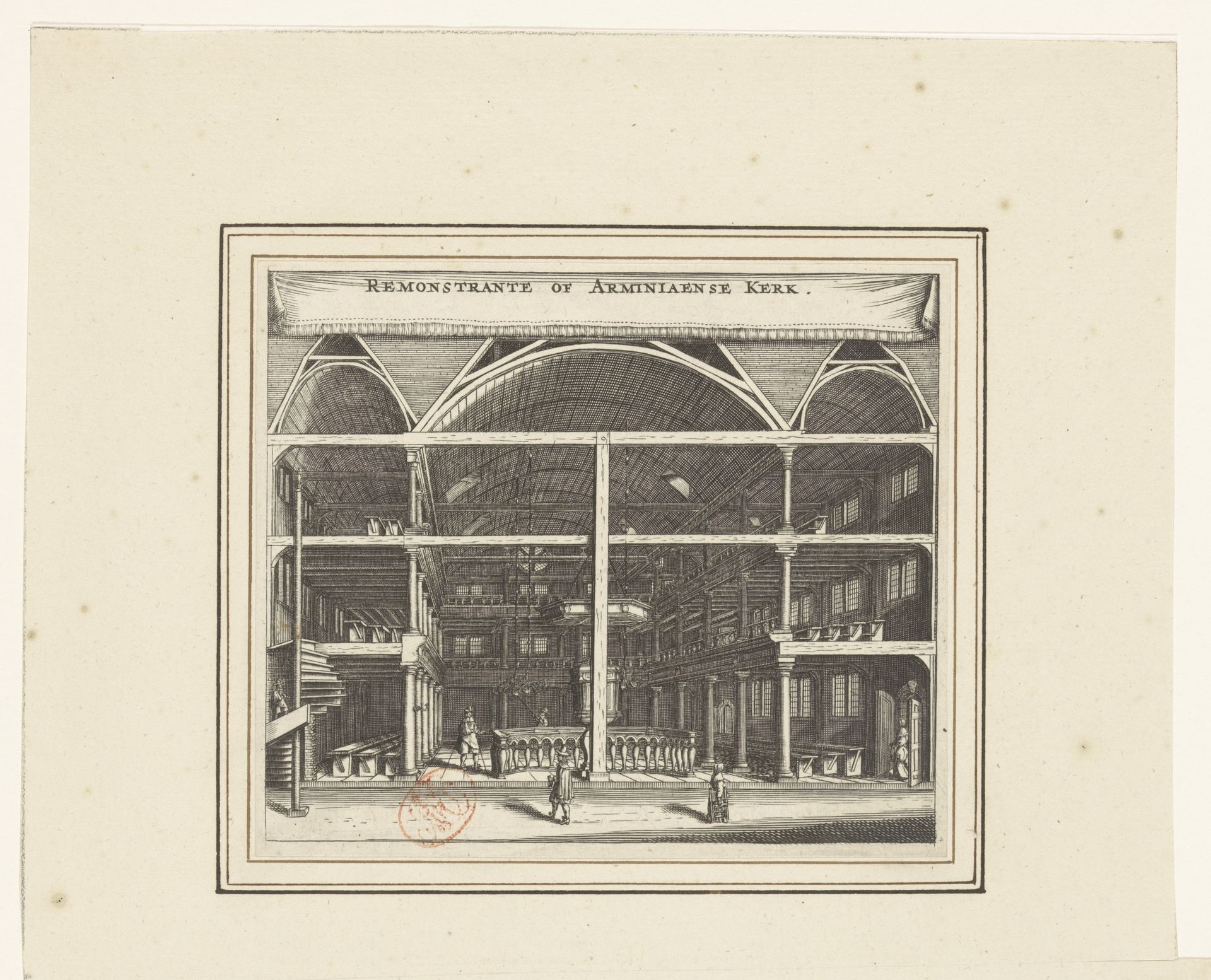 Interieur van de Remonstrantse (Arminiaanse) Kerk te Amsterdam by Jan Veenhuysen