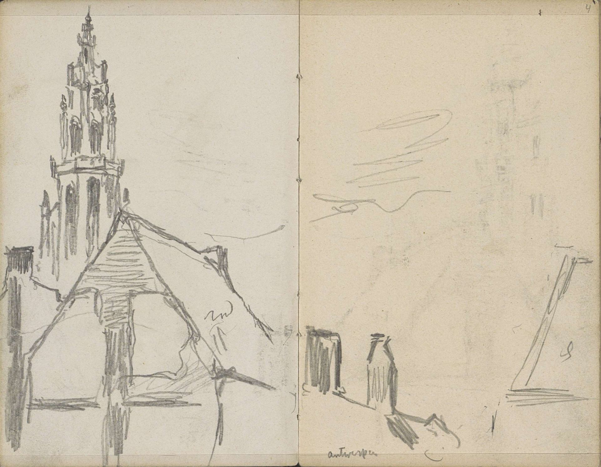 Gezicht op de Onze-Lieve-Vrouwekathedraal te Antwerpen by George Hendrik Breitner