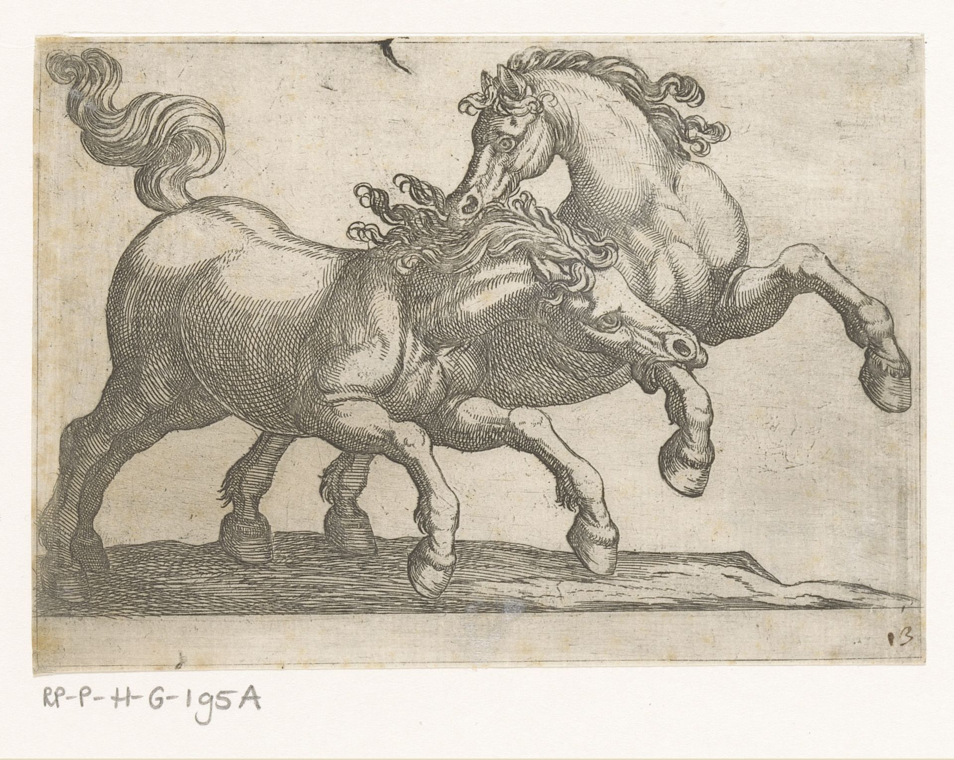 Twee vechtende paarden by Antonio Tempesta