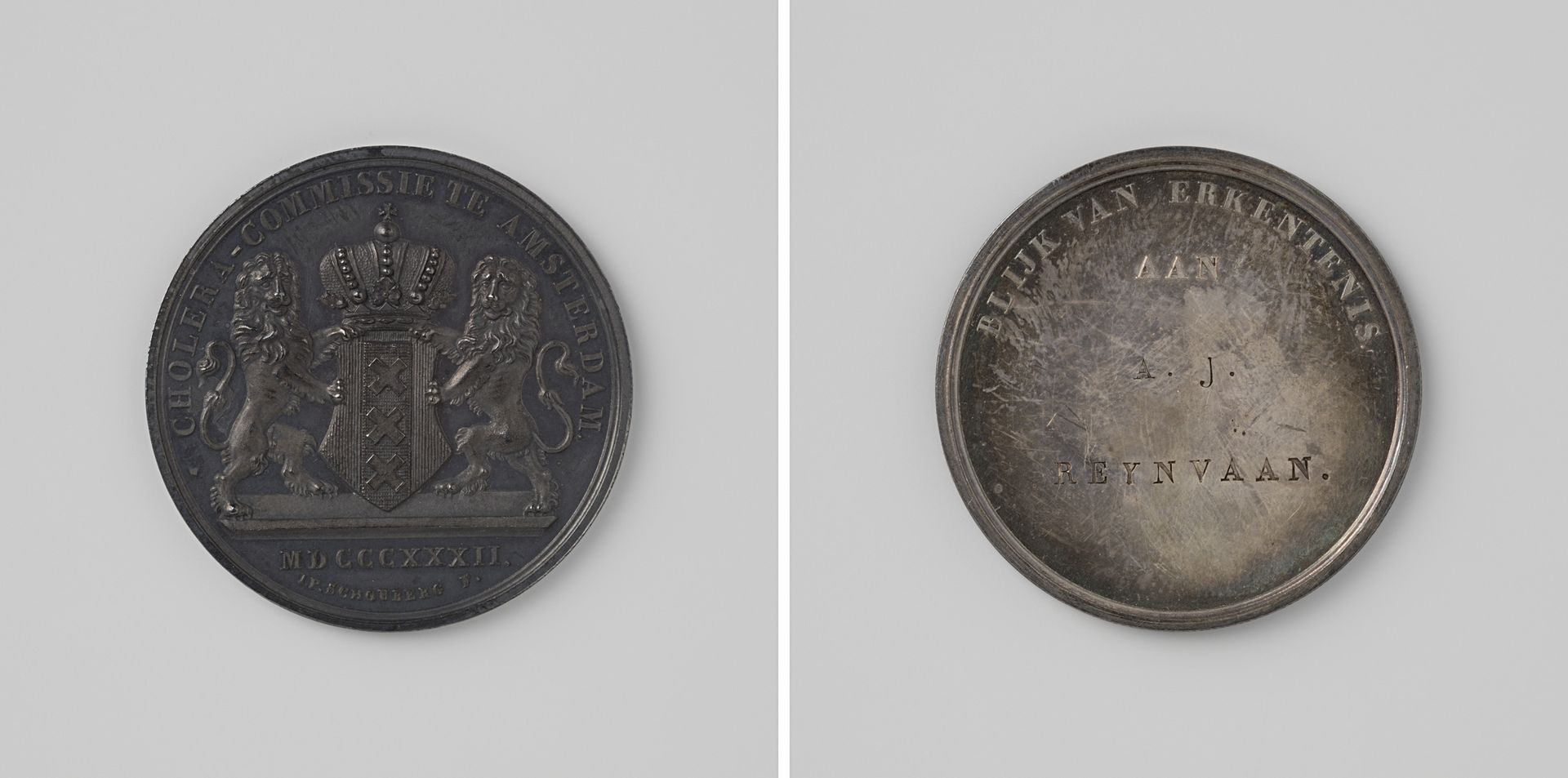 Erepenning voor de wijkmeesters te Amsterdam bij de choleraepidemie 1832 by Johannes Petrus Schouberg