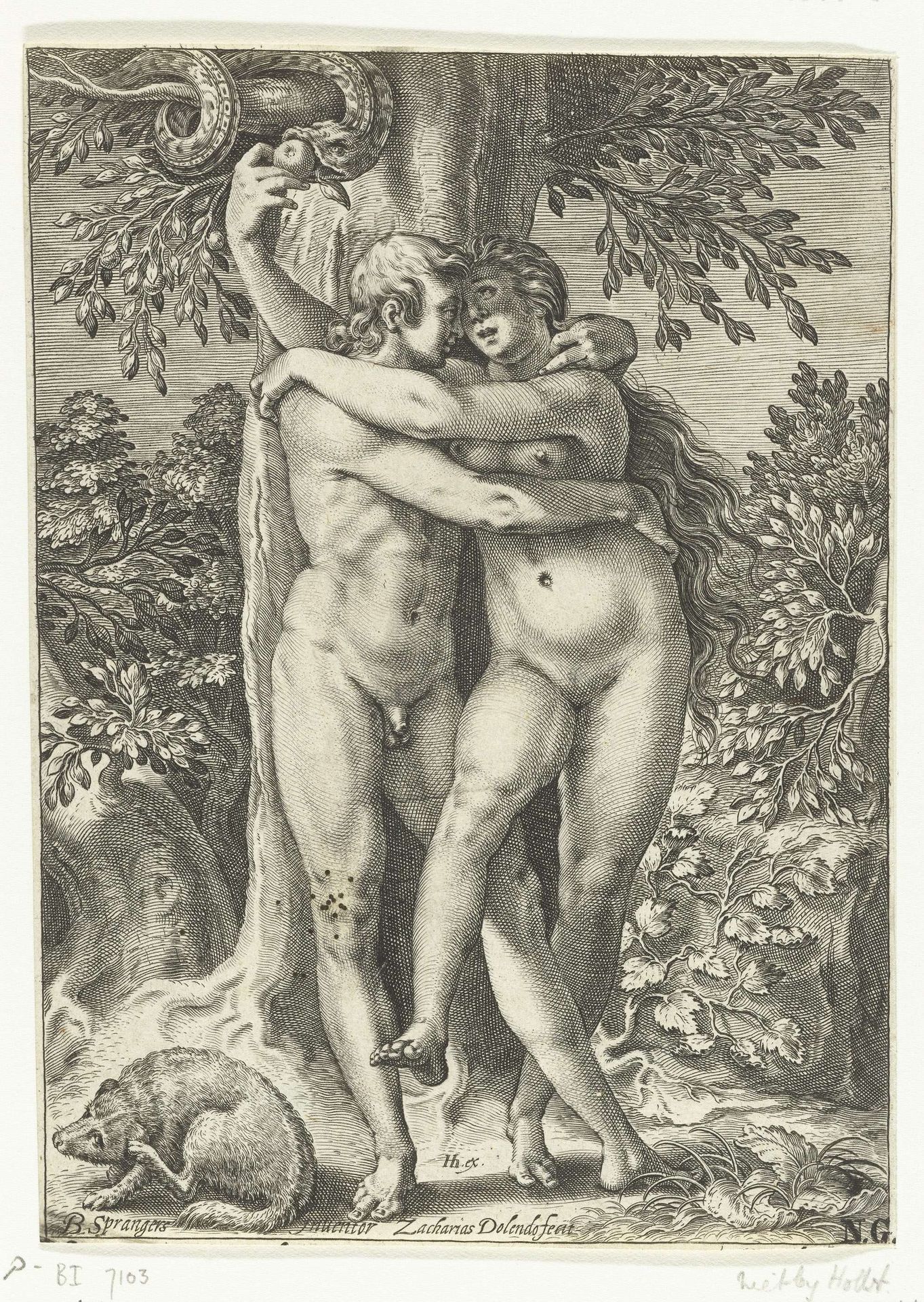 De verzoeking van Adam en Eva by Zacharias Dolendo