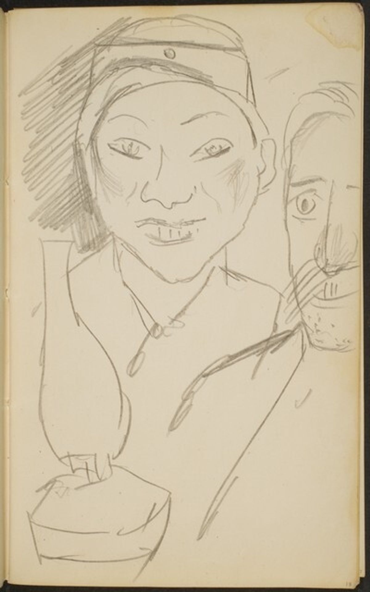 junges Mädchen und älterer Mann mit Petroleumlampe (Young Girl and Elderly Man with Lamp) [p. 13] by Max Beckmann