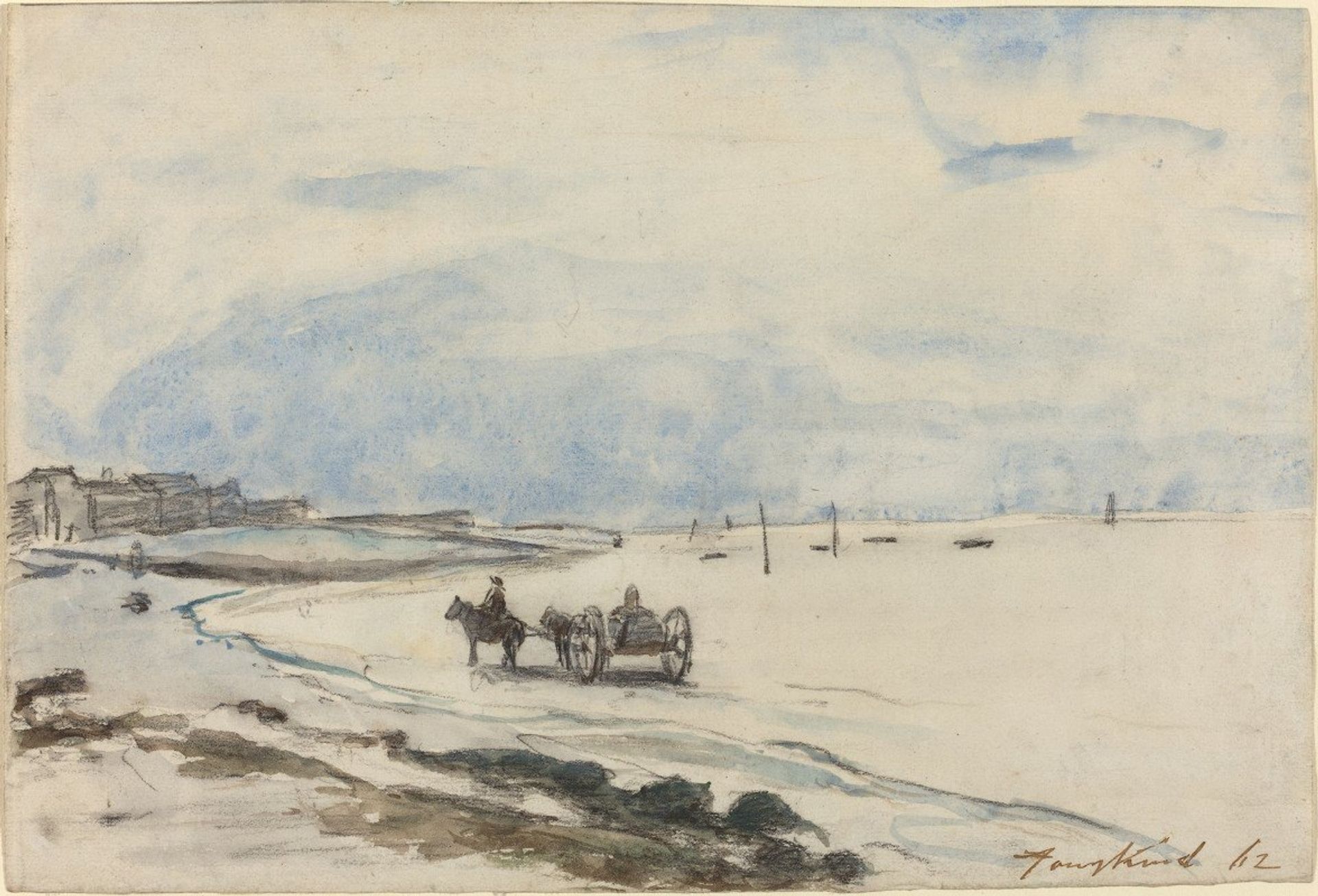 Cart on the Beach at Etretat by Johan Barthold Jongkind