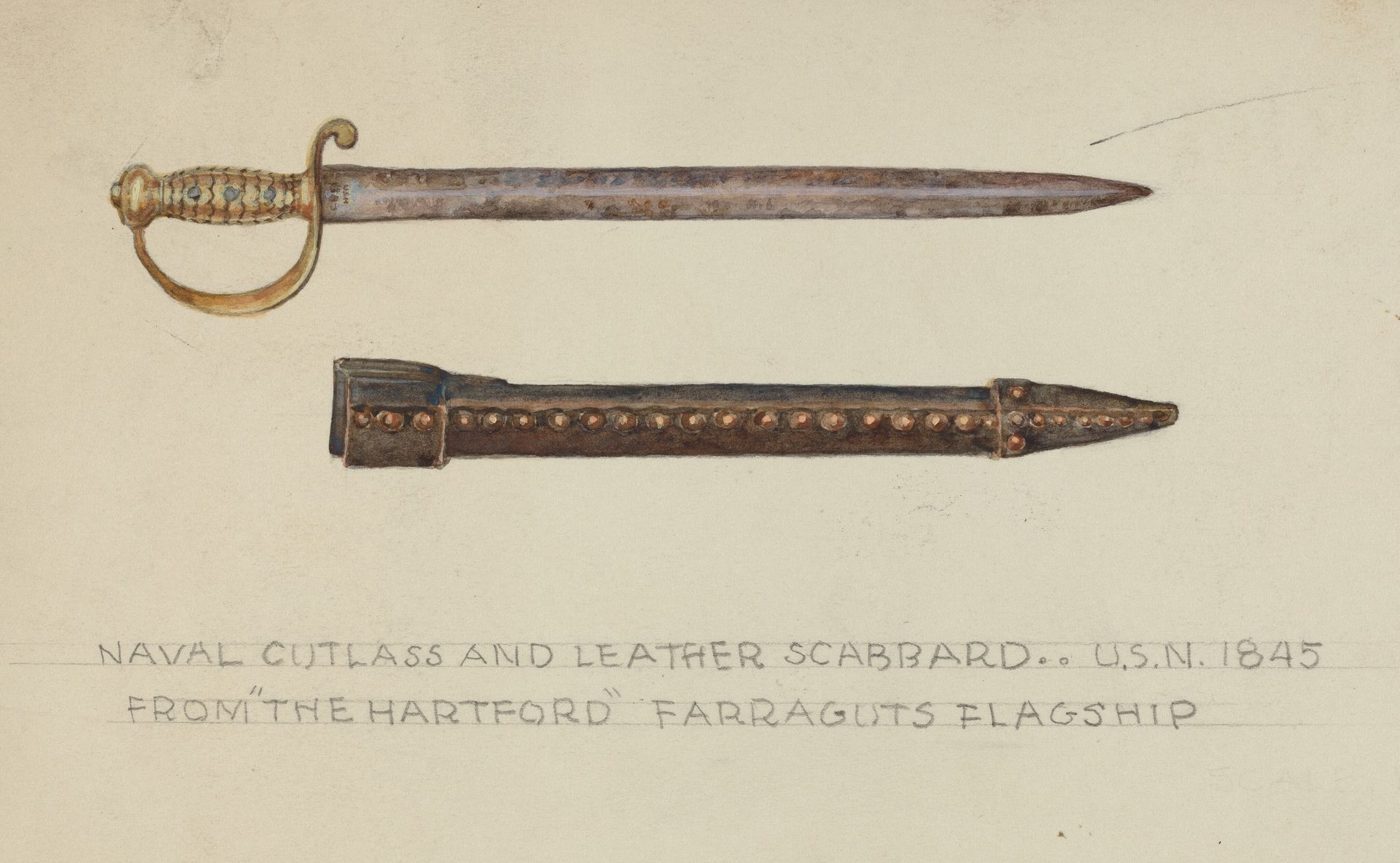Cutlass and Leather Scabbard by Anonymous