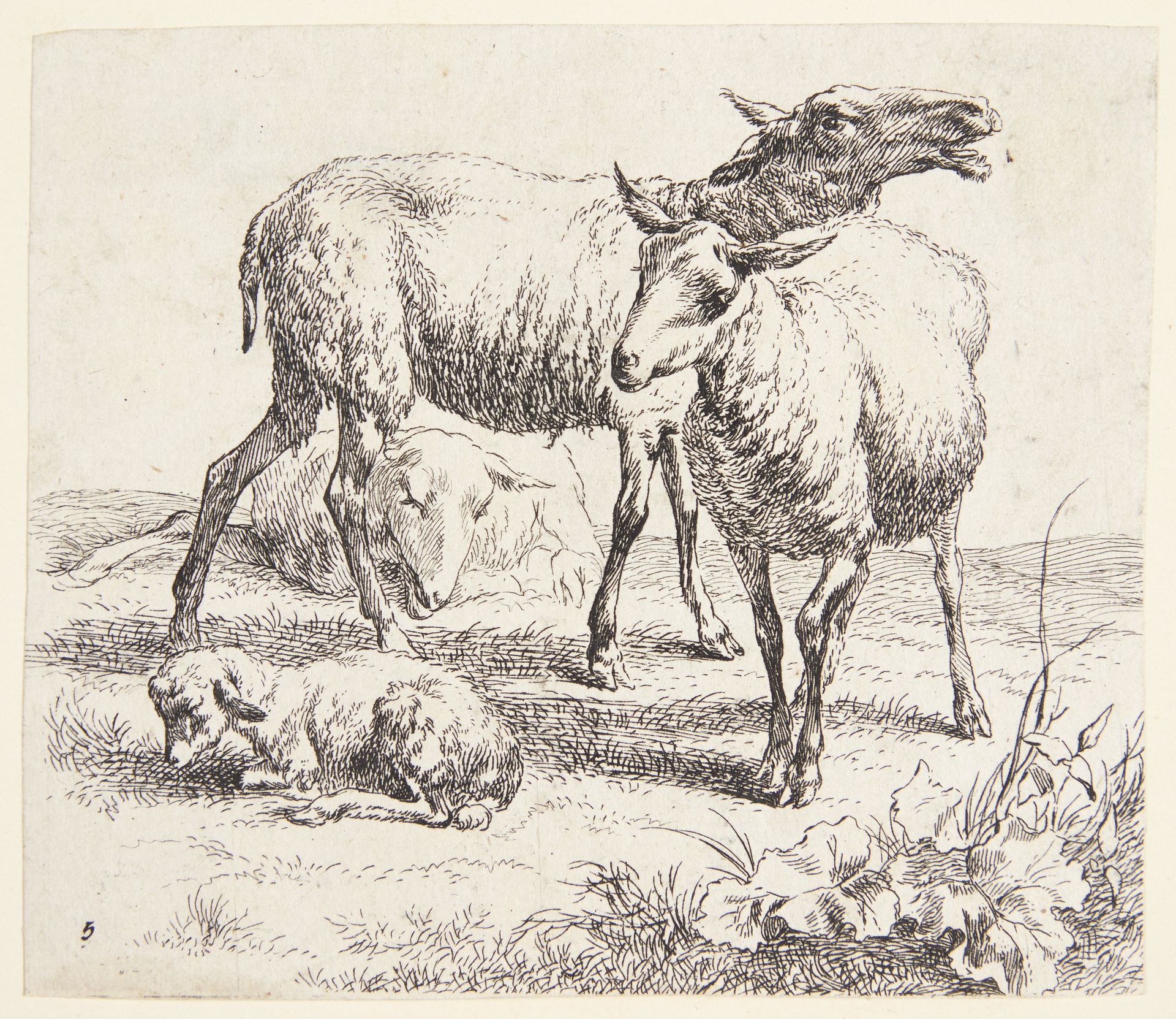 To stående får og et lam by Nicolaes Berchem