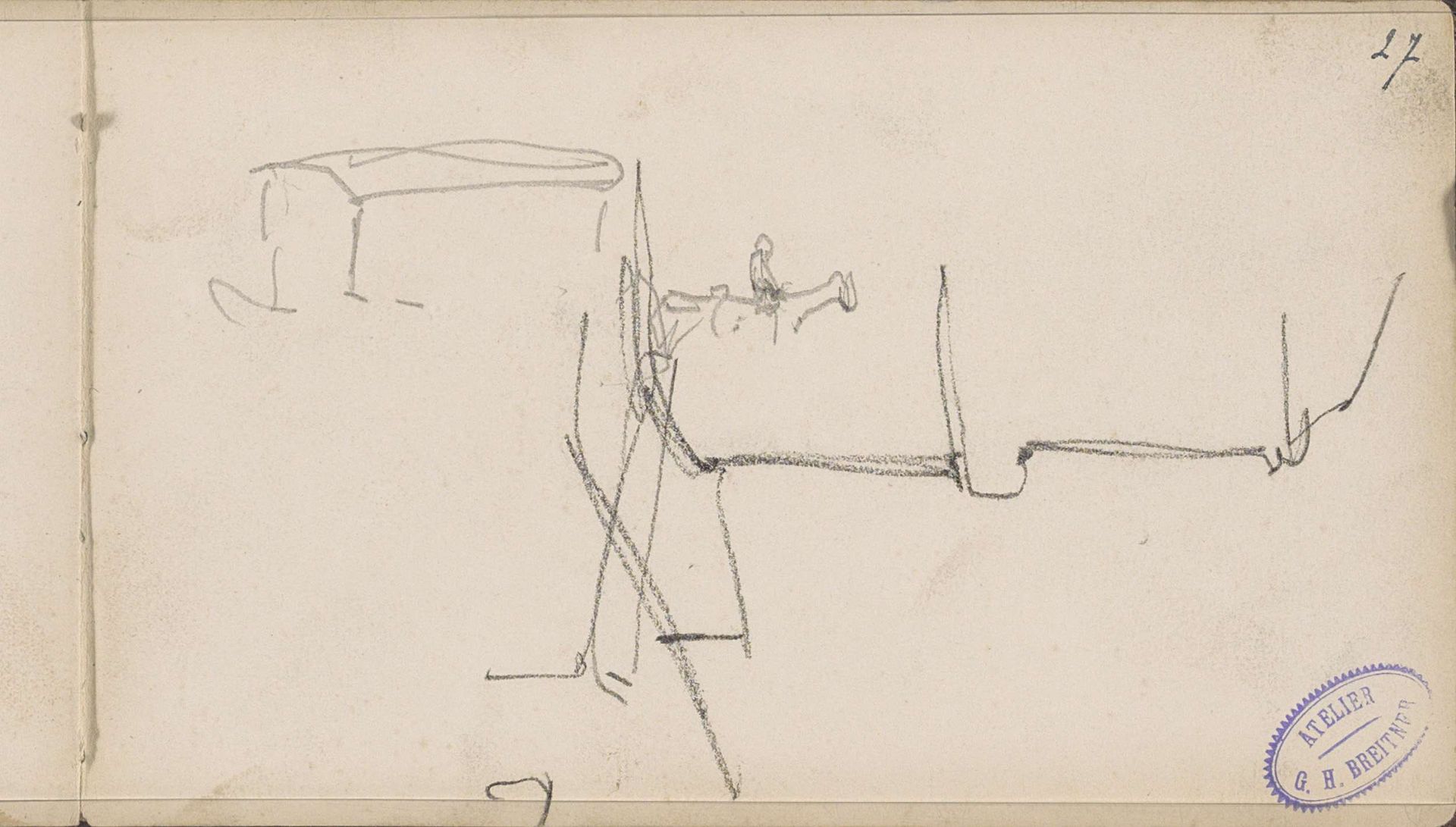 Studieblad, onder andere met voorwerpen en een ruiter by George Hendrik Breitner