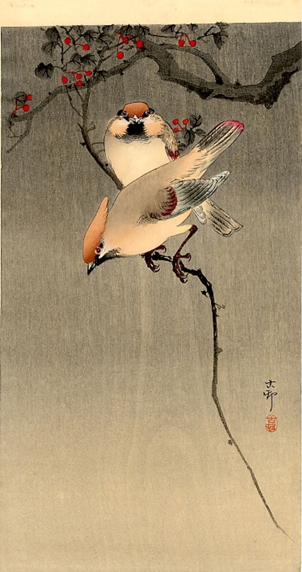 Starlings and Cherry Tree by Ohara Koson