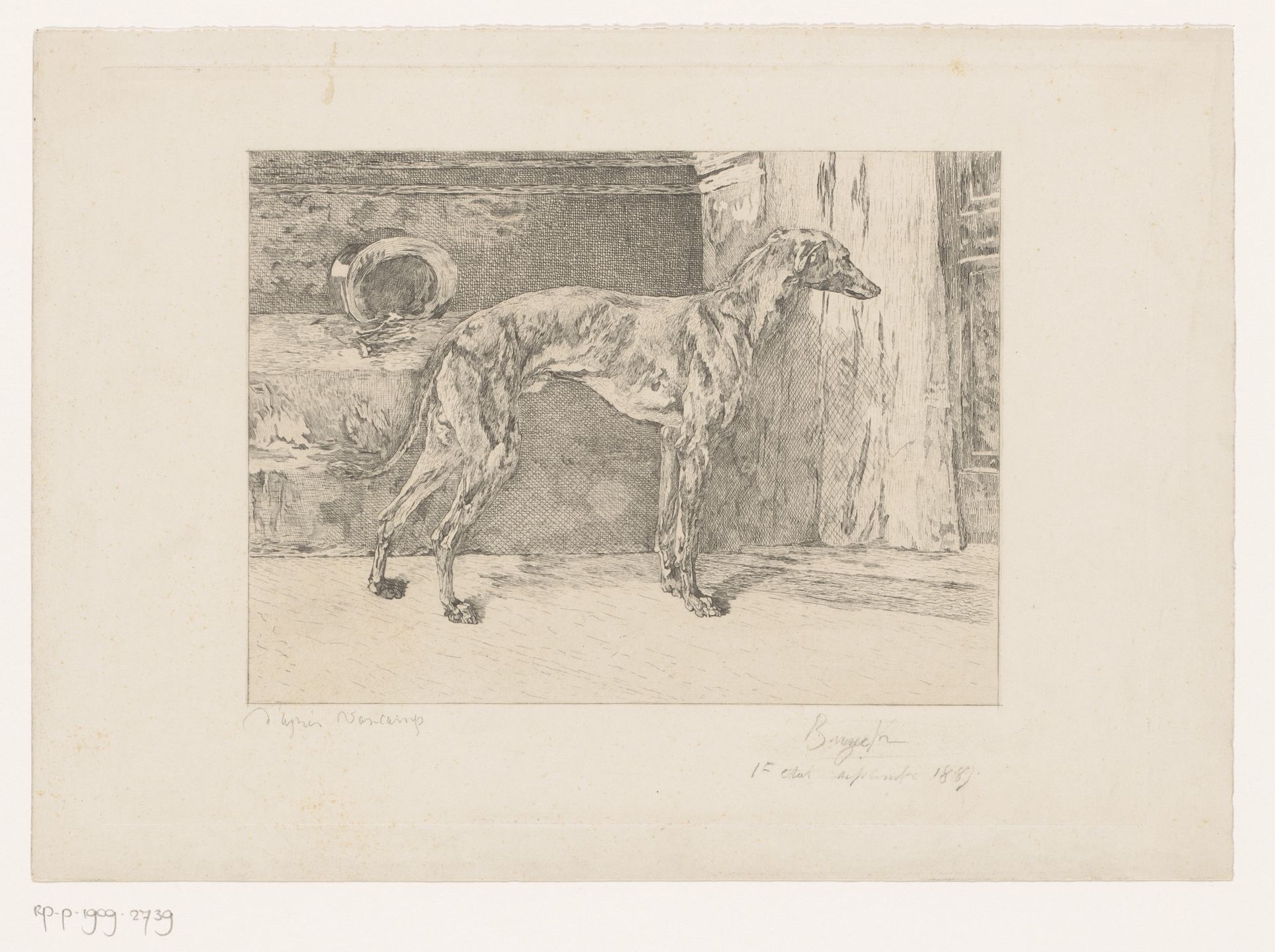 Windhond voor een gesloten deur by Florimond Buyck