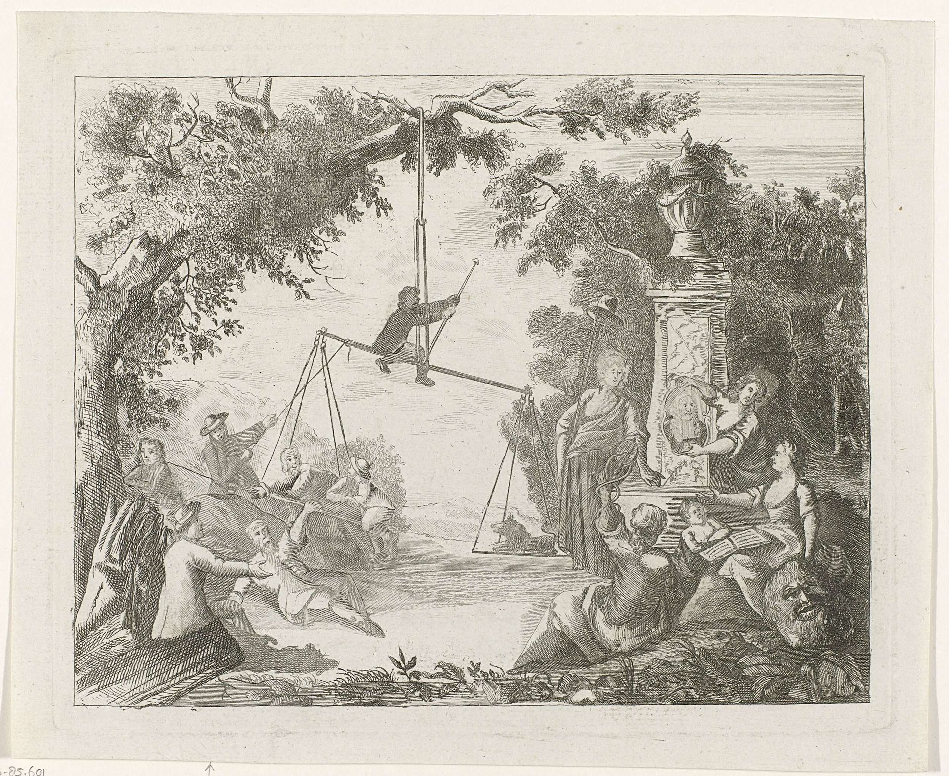 Keeshond en Oranjeklanten op de weegschaal, 1787 by Anonymous