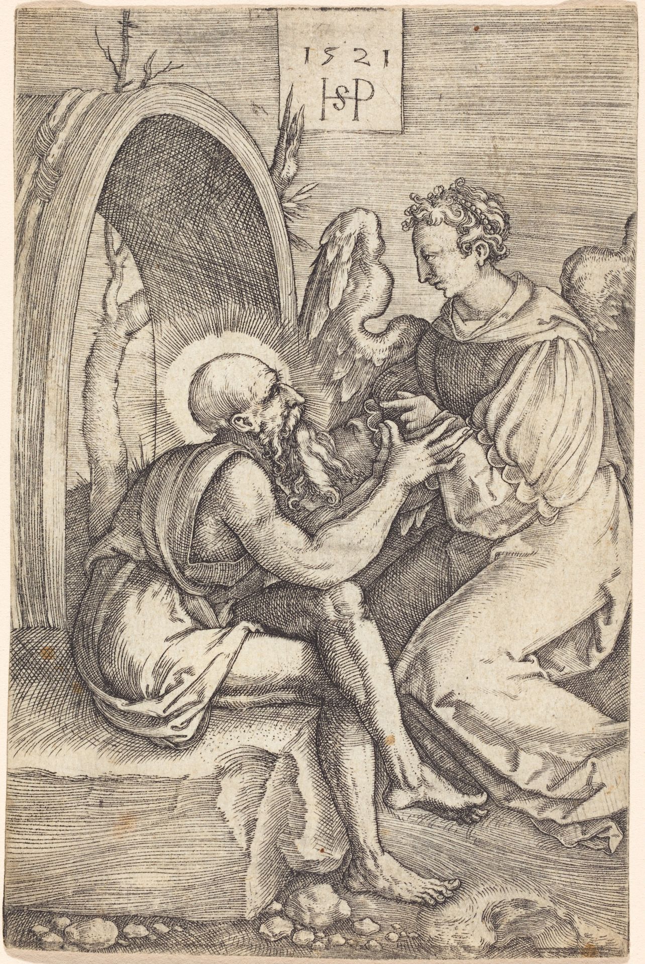 Saint Jerome with the Angel by Sebald Beham