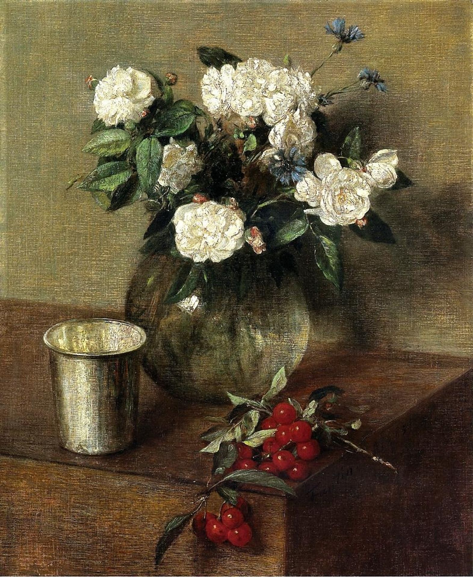 White Roses and Cherries by Henri Fantin-Latour