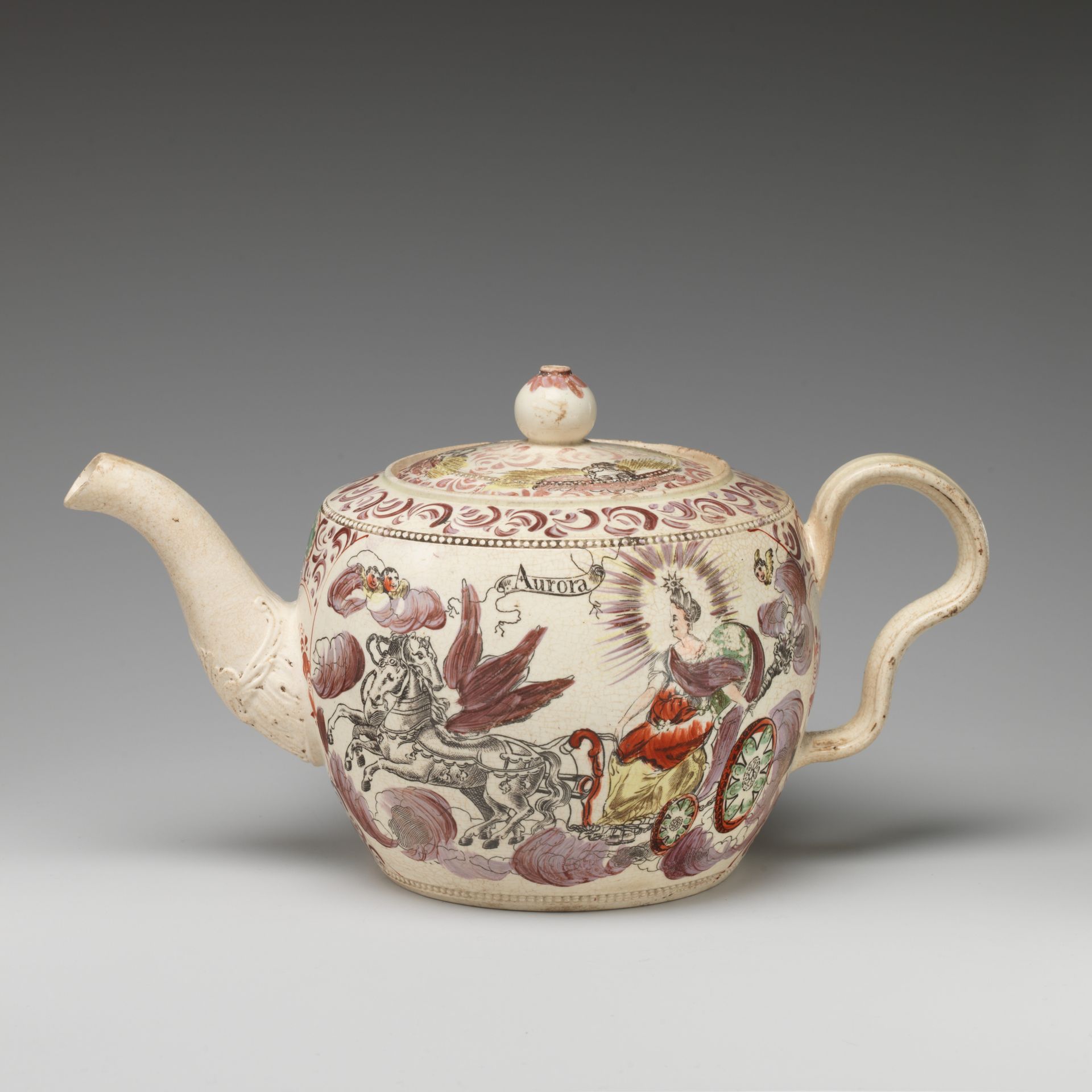 Teapot with Aurora riding in her chariot by William Greatbach