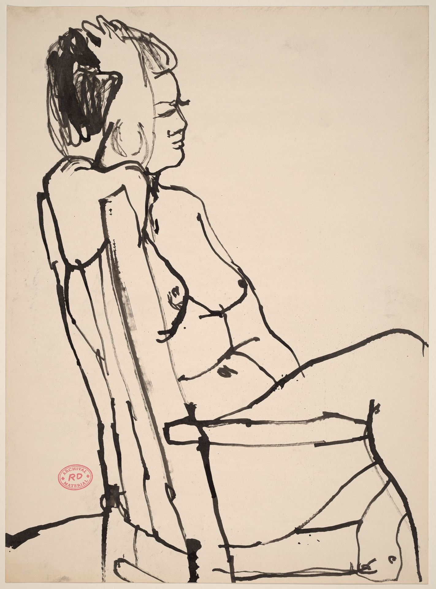 Untitled [side view of a nude seated with her leg over chair arm] by Richard Diebenkorn
