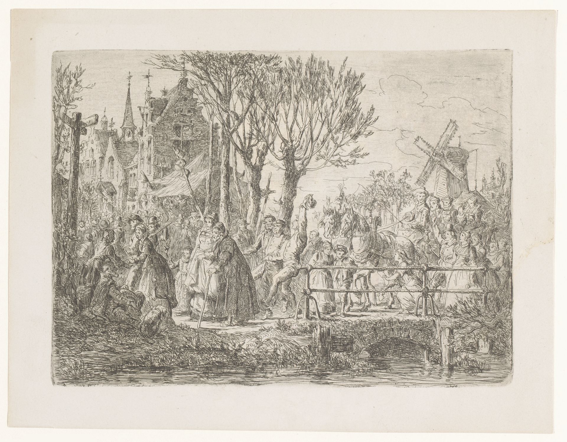Stoet mensen op weg naar de kermis van Sint-Job te Antwerpen by Henri François Schaefels
